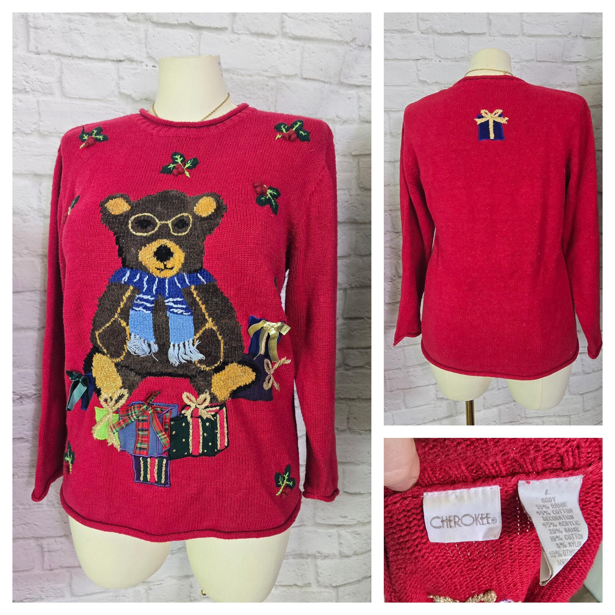 il_2000xN.6416374206_g5gh.jpg U Pick! Size M/L Ugly Christmas sweaters 90s Beaded Santa Snowman Poinsettia Tree Elf Snow Flake Novelty print 1990s