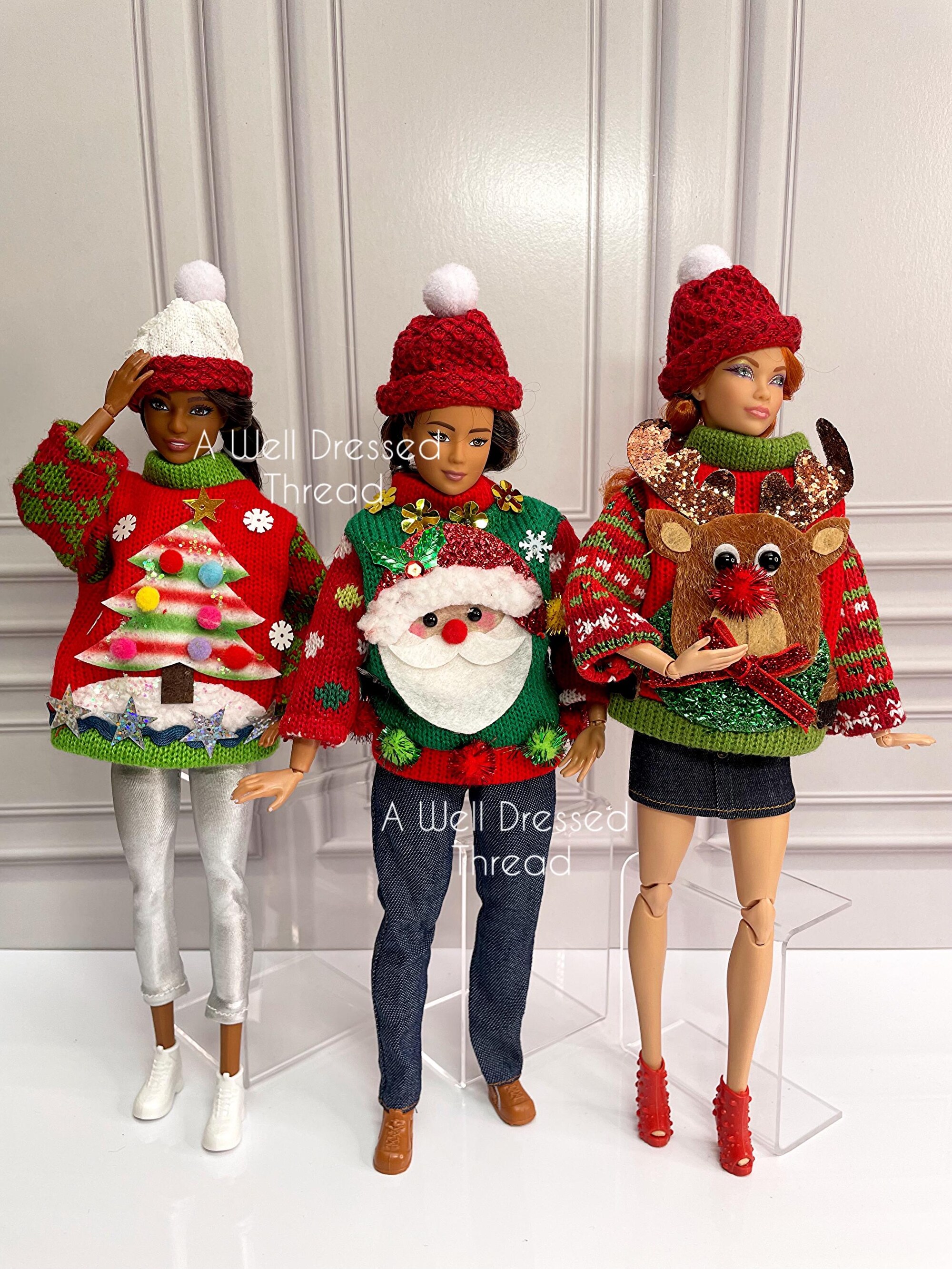 Doll Ugly Christmas Sweater with Hat: Fashion Doll Clothes