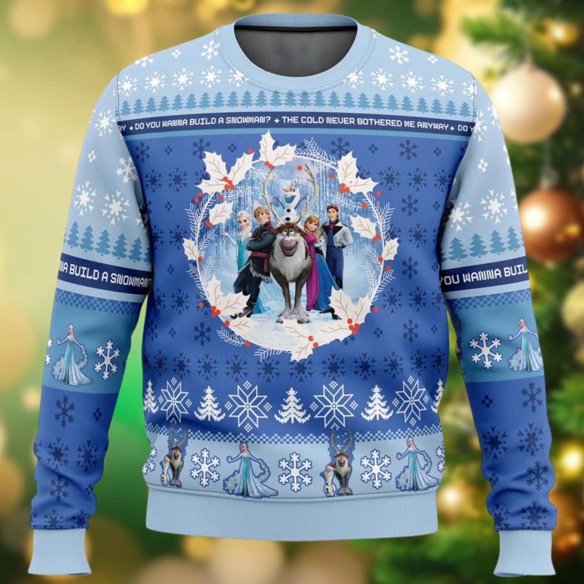 Frozen Ugly Christmas Sweater, Elsa Anna Olaf Snowman Kristoff Hans Xmas Sweater, Disney Movie Sweater Family, Cartoon Holiday Sweater