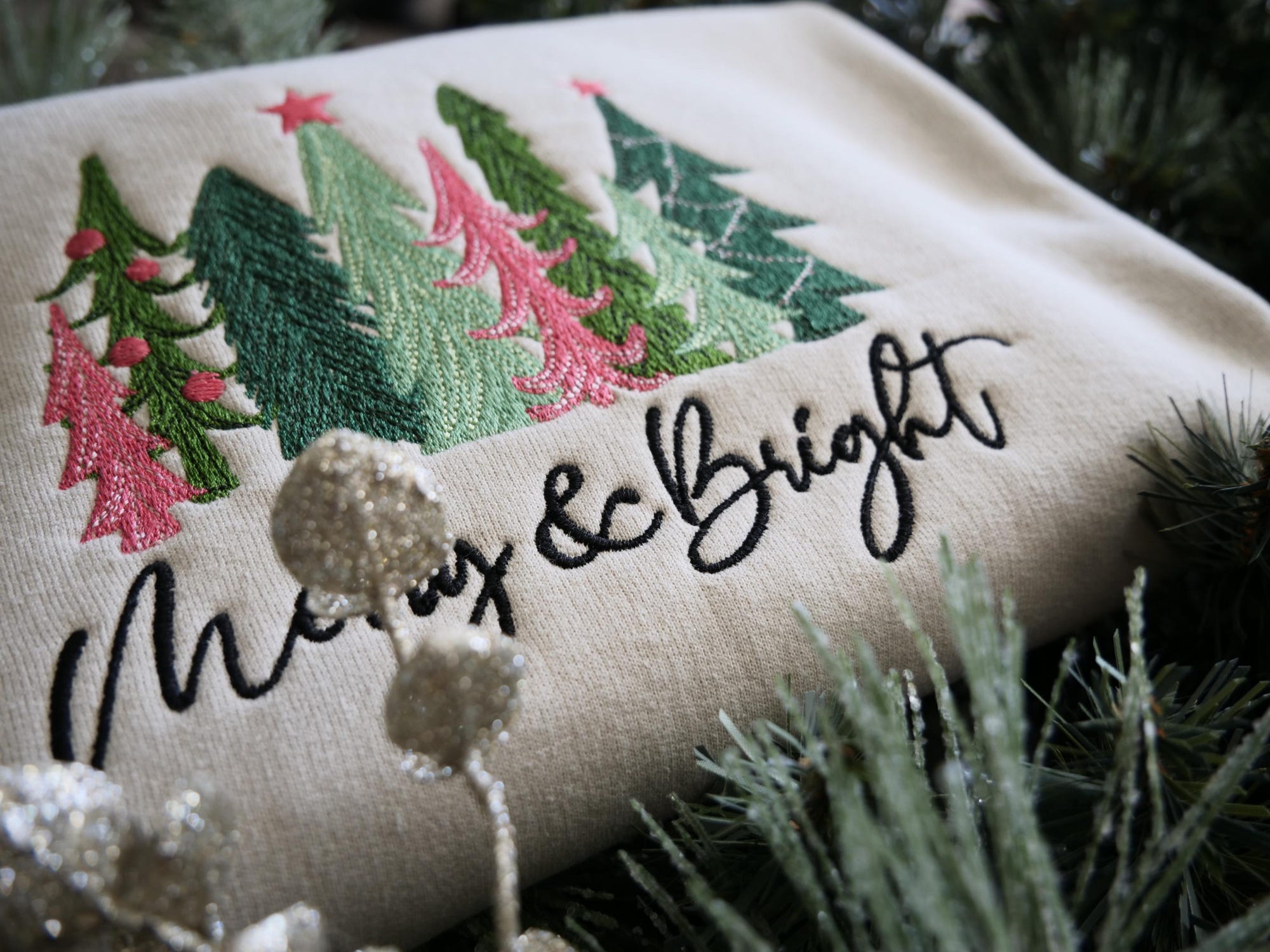 Merry and Bright Christmas Crewneck Sweater, Christmas Sweater , Christmas Tree Sweater, Winter Sweater, Holiday Sweater, Merry and Bright
