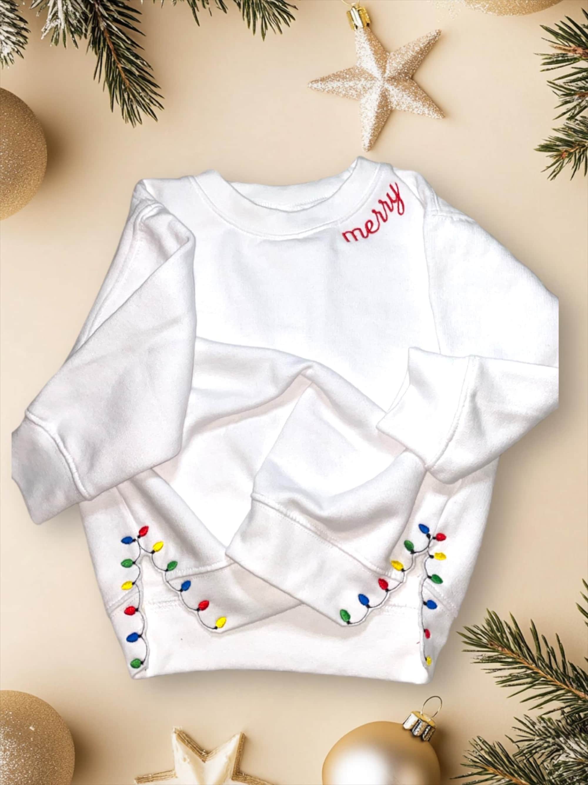 Embroidered Christmas Lights Cut Hem sweatshirt