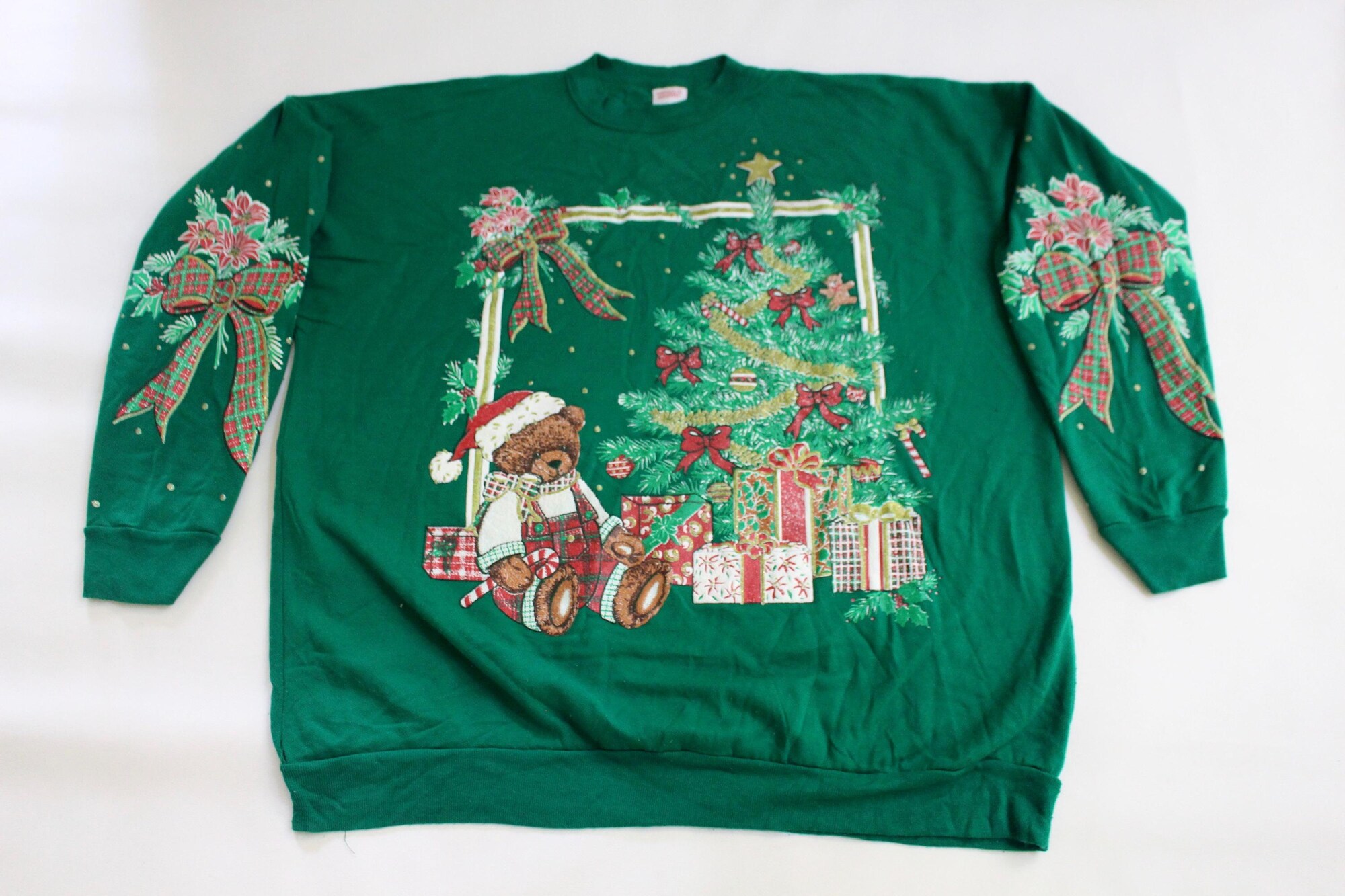 Beary Xmas!   3X Large (22W)  Vintage Ugly Christmas Sweatshirt  Green #1382