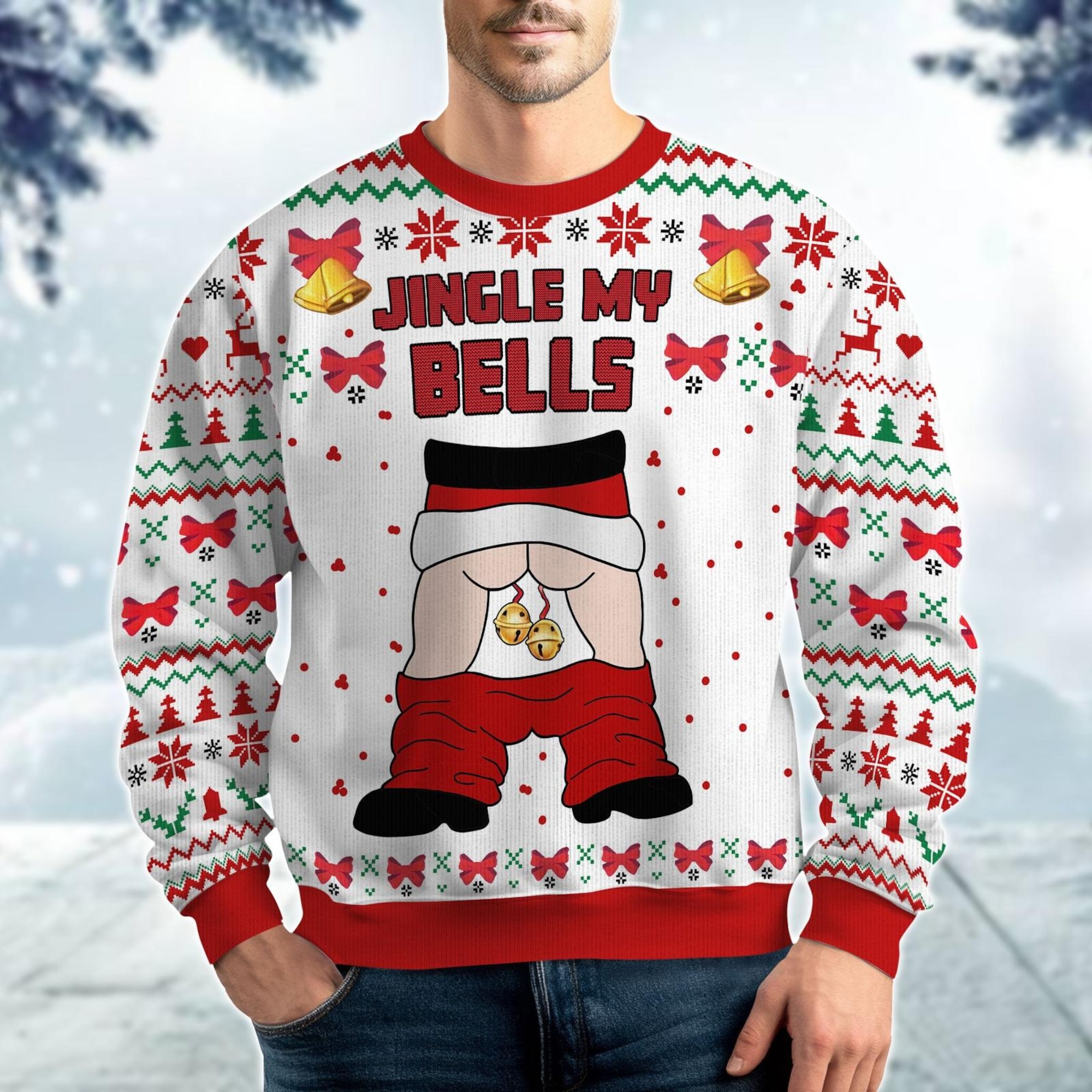 Jingle My Bells Ugly Christmas Sweater, Funny Santa With His Pants Down Sweater, Sweater For Men, Jingle Balls Santa Funny Sweater