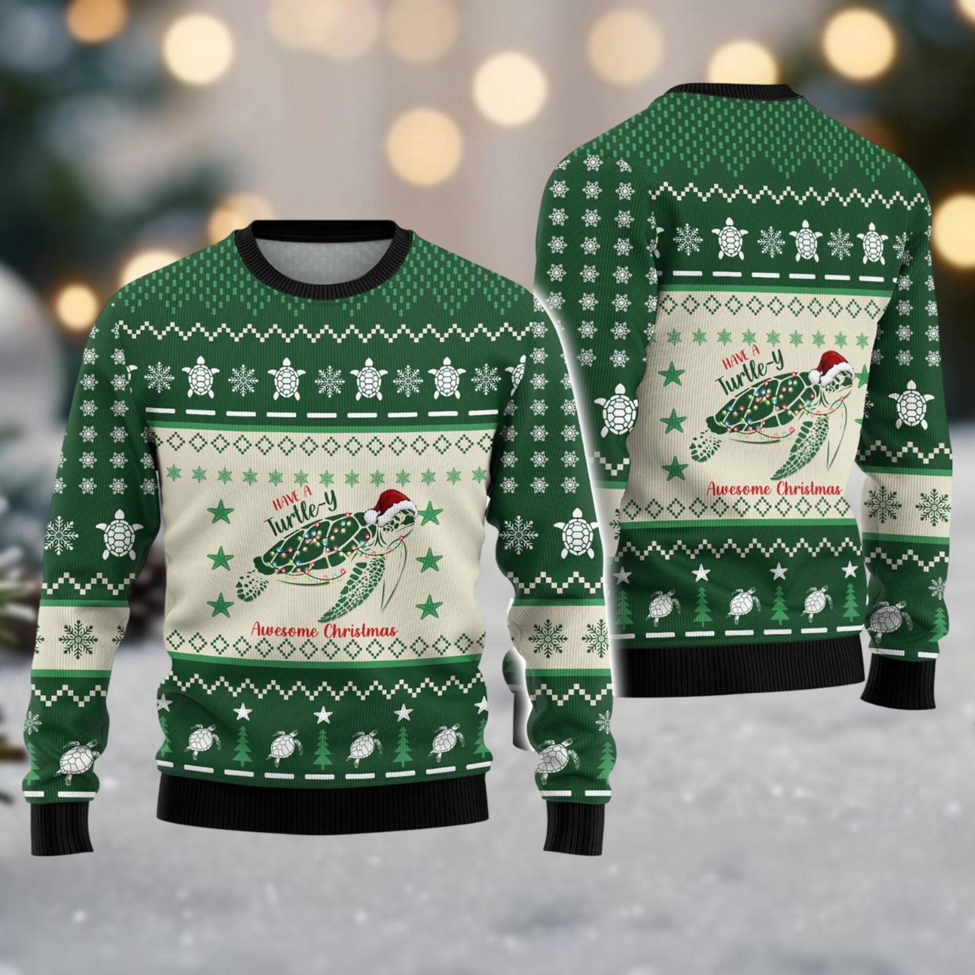 Santa Turtle Ugly Sweater, Animal Ocean Lights Xmas Sweater, Turtle Holiday Sweater, Gift For Women Men Kid, Xmas Party Gift