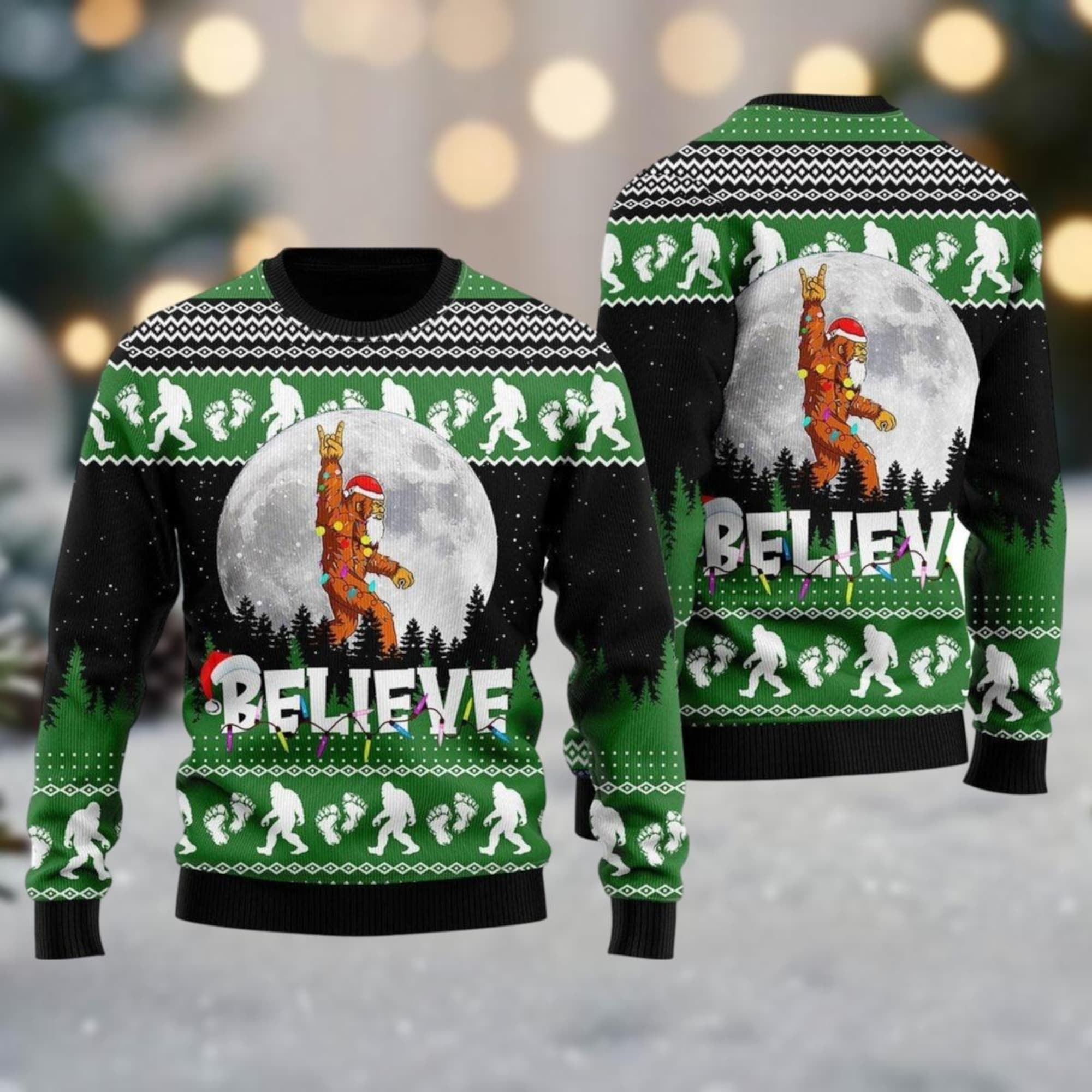 Bigfoot Ugly Christmas Sweater, Funny Sasquatch Xmas Sweater, Camping Holiday Sweater, Gifts For Hikers, Animal Lover Gift For Him