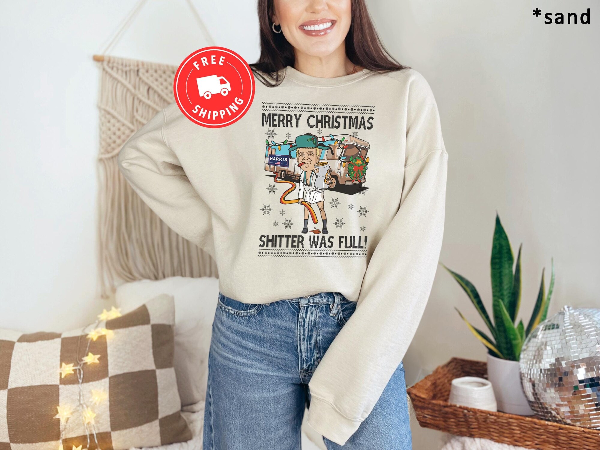 Donald Trump Christmas Sweatshirt, Shitter Was Full Funny Trump Christmas Sweatshirt, Merry Christmas Sweatshirt, Merry Trumpmas Sweatshirt