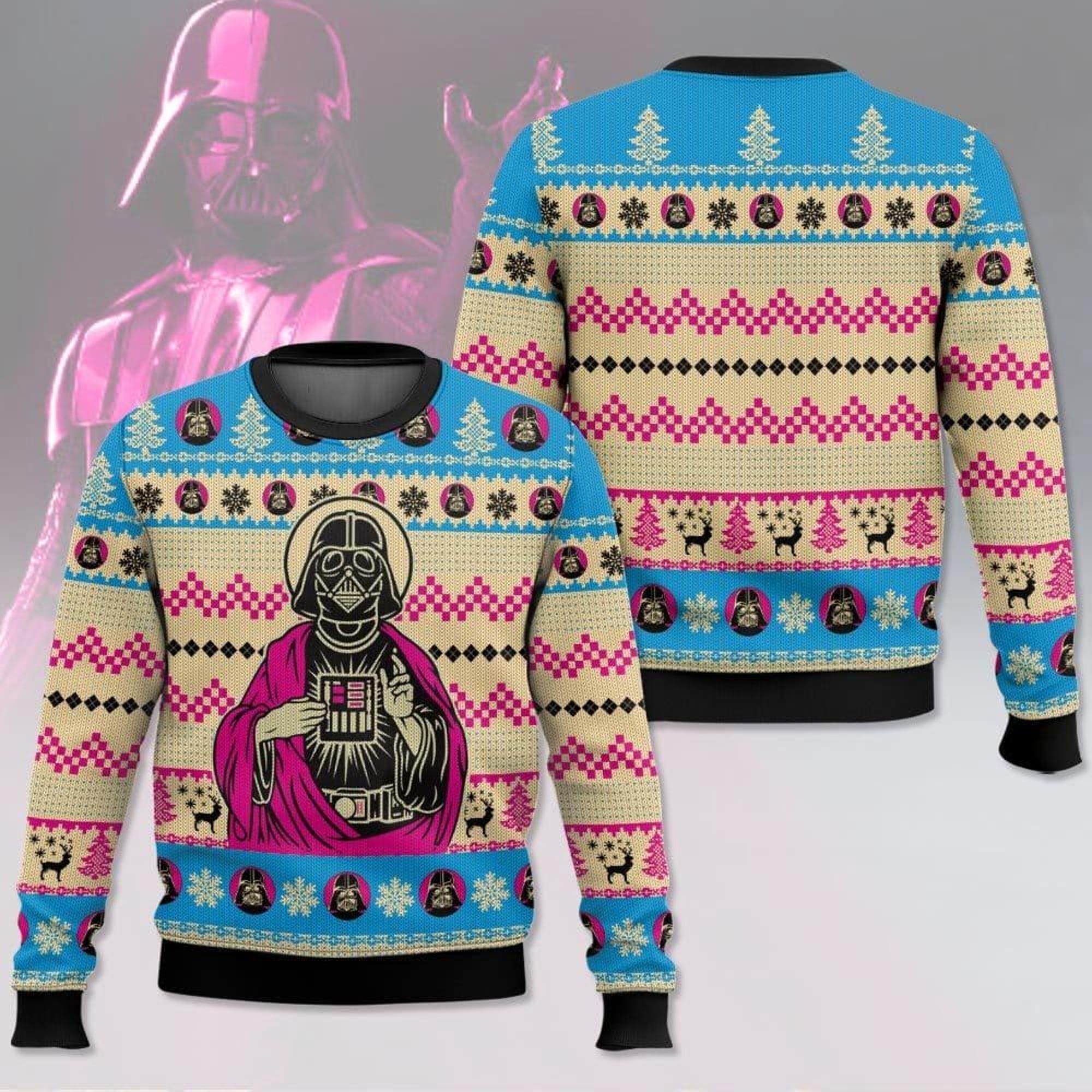 Christmas Darth Vader Sweater, Darh Vader Jesus Christ Ugly Sweater, Starwars Characters Xmas Sweater, Star Wars Sweater Gifts