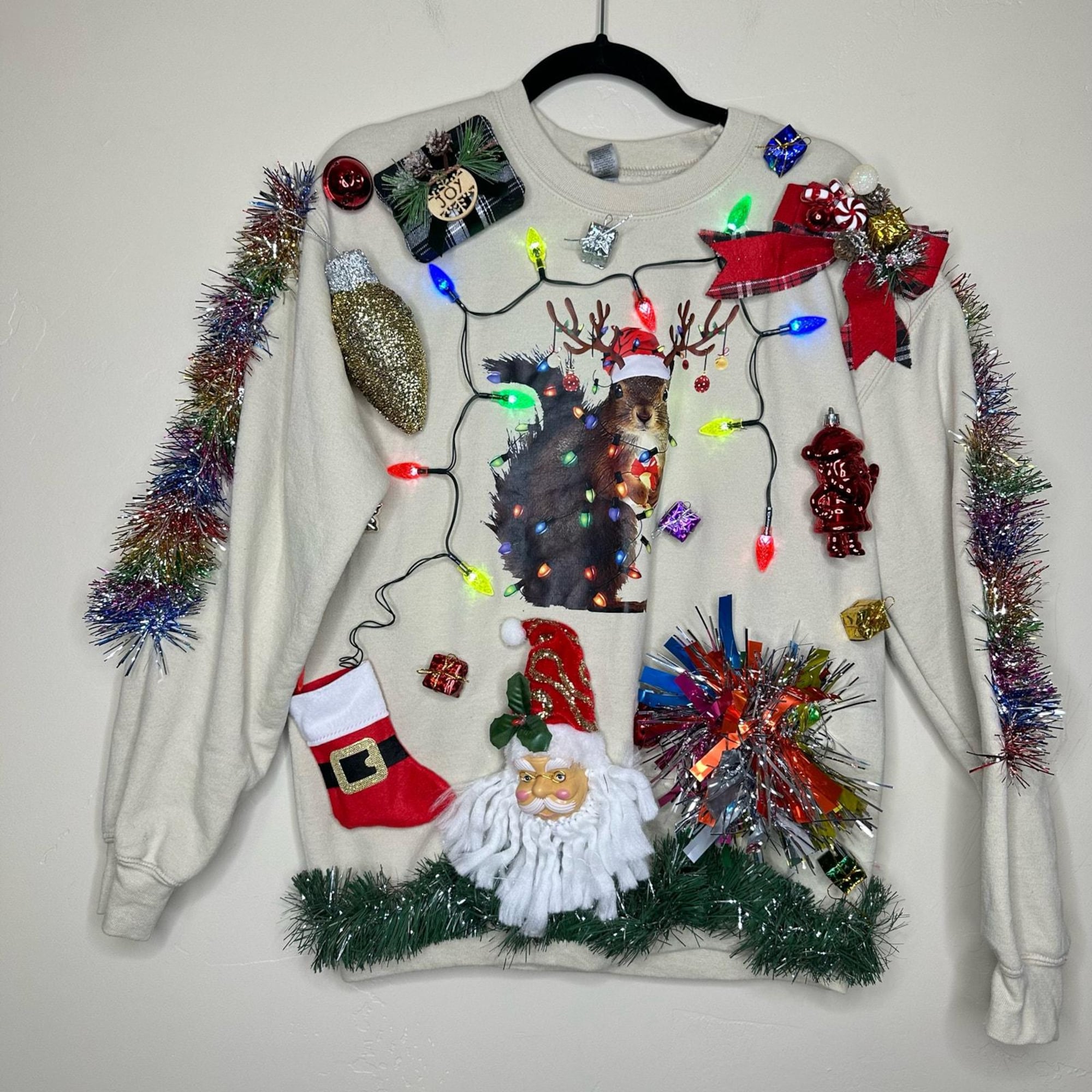 Ugly Christmas Sweater Squirrel LIGHTS UP Tacky Tinsel Xmas Party Winner Size Medium