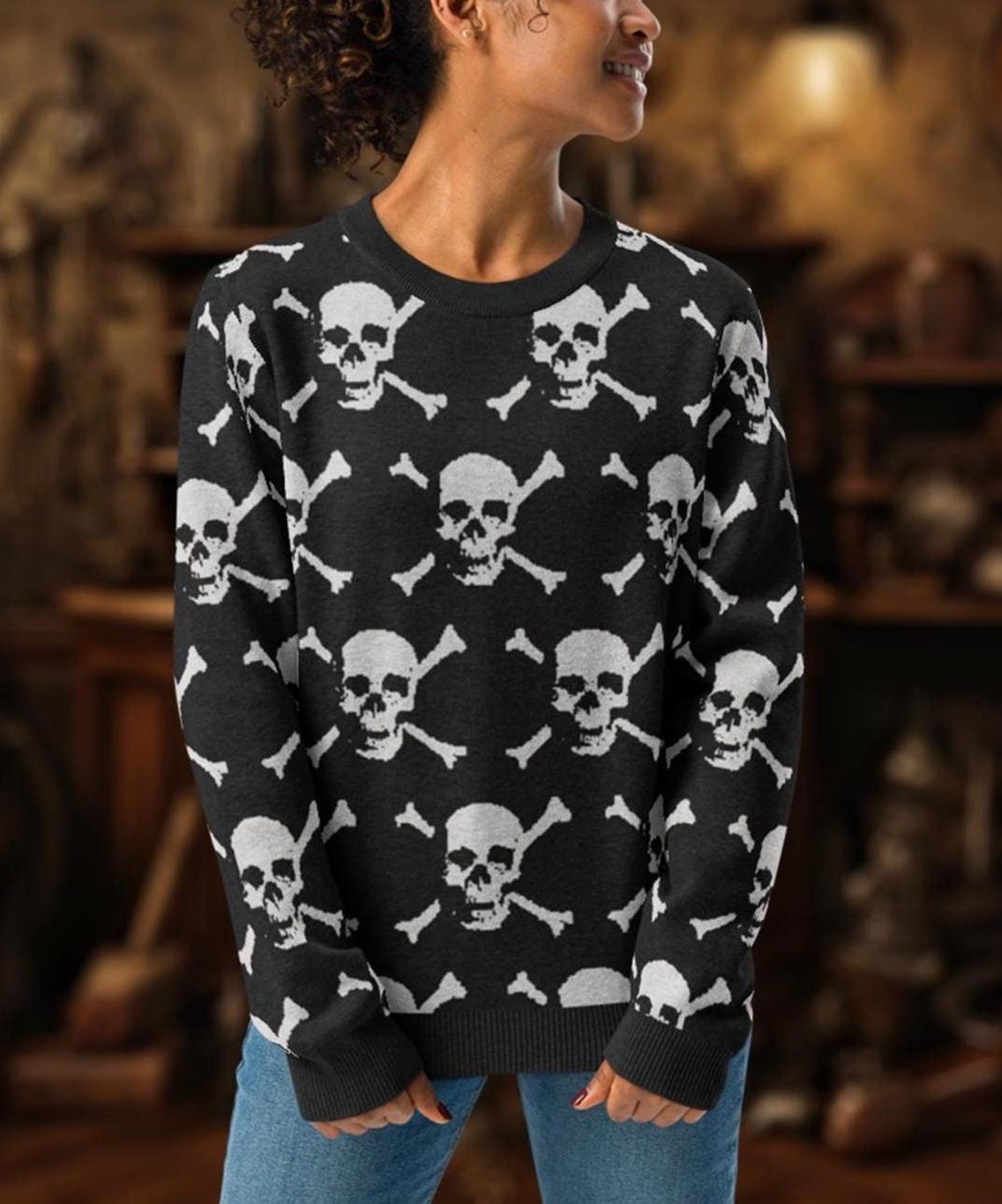 Jolly Roger Knitted Christmas Sweater, Ugly Christmas Sweater, Skull Christmas Sweater, Skull and Crossbones, Ugly Sweater, Knitted Sweater