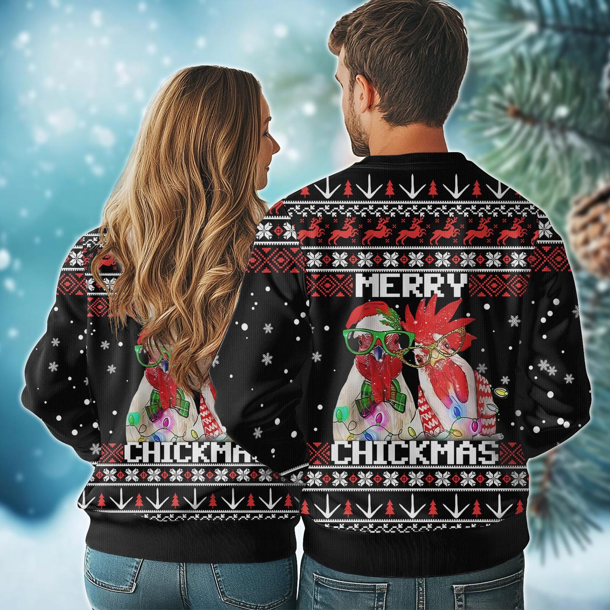 il_2000xN.6431407040_rcv8.jpg Christmas Chicken Ugly Sweater, Merry Chickmas Sweater, Funny Rooster Ugly Christmas Sweater, Farmer Xmas Lights Shirt, Holiday Sweater