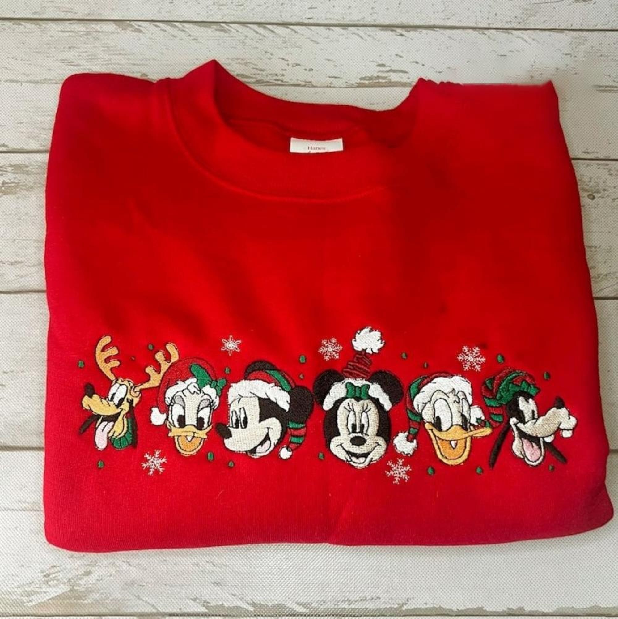 Christmas Mickey And Friends Embroidered Crewneck Sweatshirt, Disney Embroidered Hoodie, Disneyland Shirt, Disneyworld Holiday Shirt