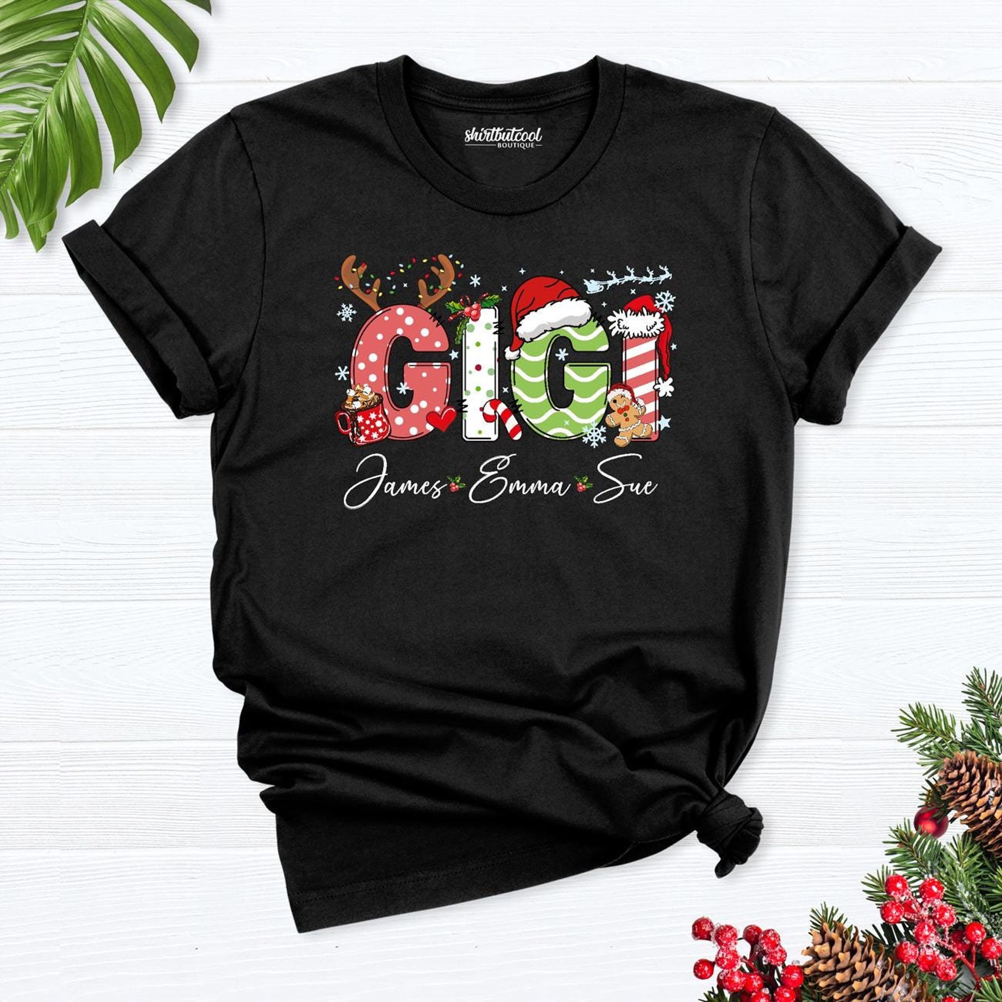 Christmas Gigi shirt Grandma with kids name Custom gift Family tee shirt, Grandma Christmas shirt Christmas Gigi tee, Family Christmas shirt