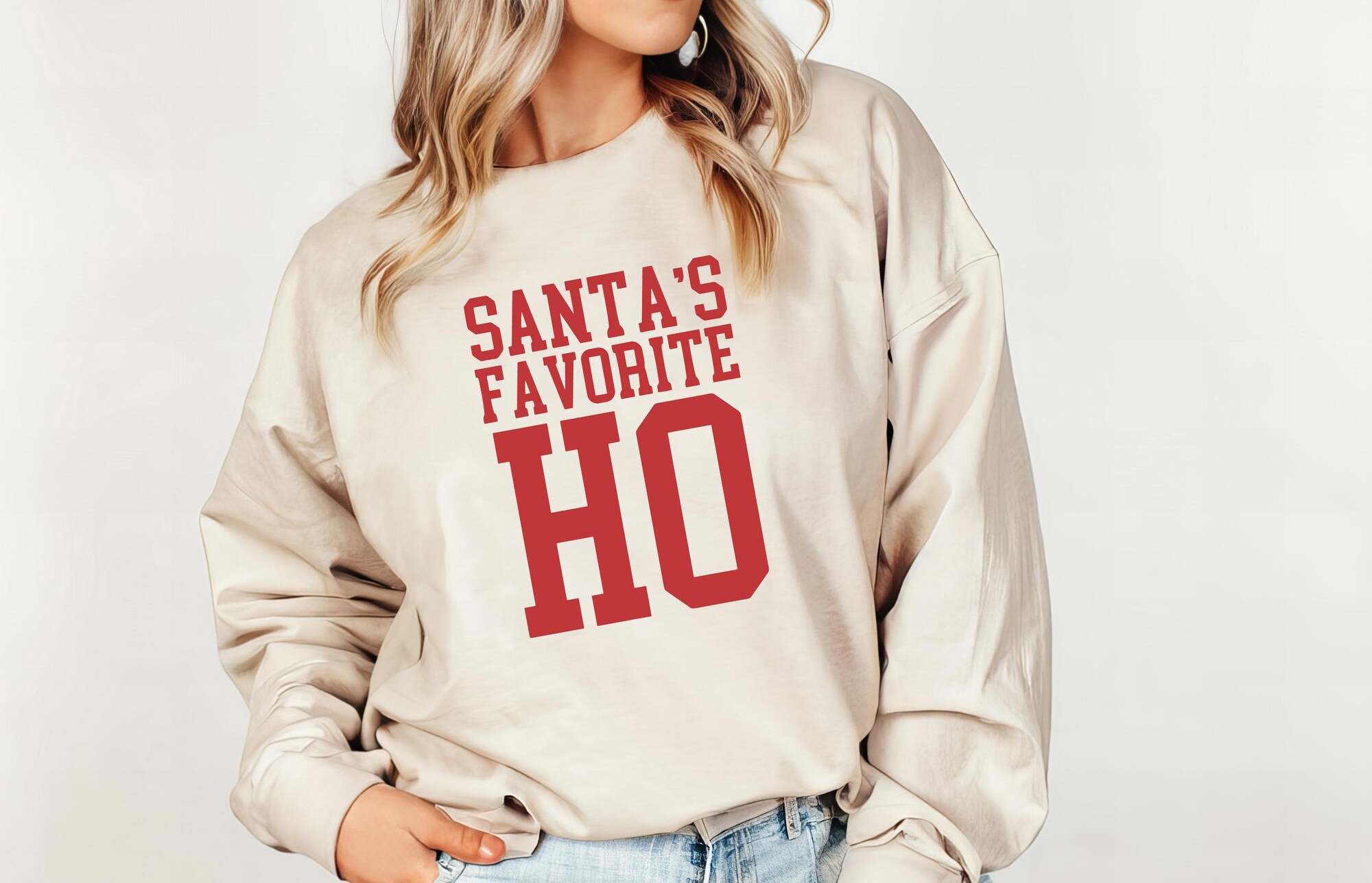 Santa’s Favorite HO Christmas Sweatshirt, Best Friend Xmas Gift, Funny Matching Christmas Shirt, Couple Xmas Shirt, Funny Santa HO Shirt