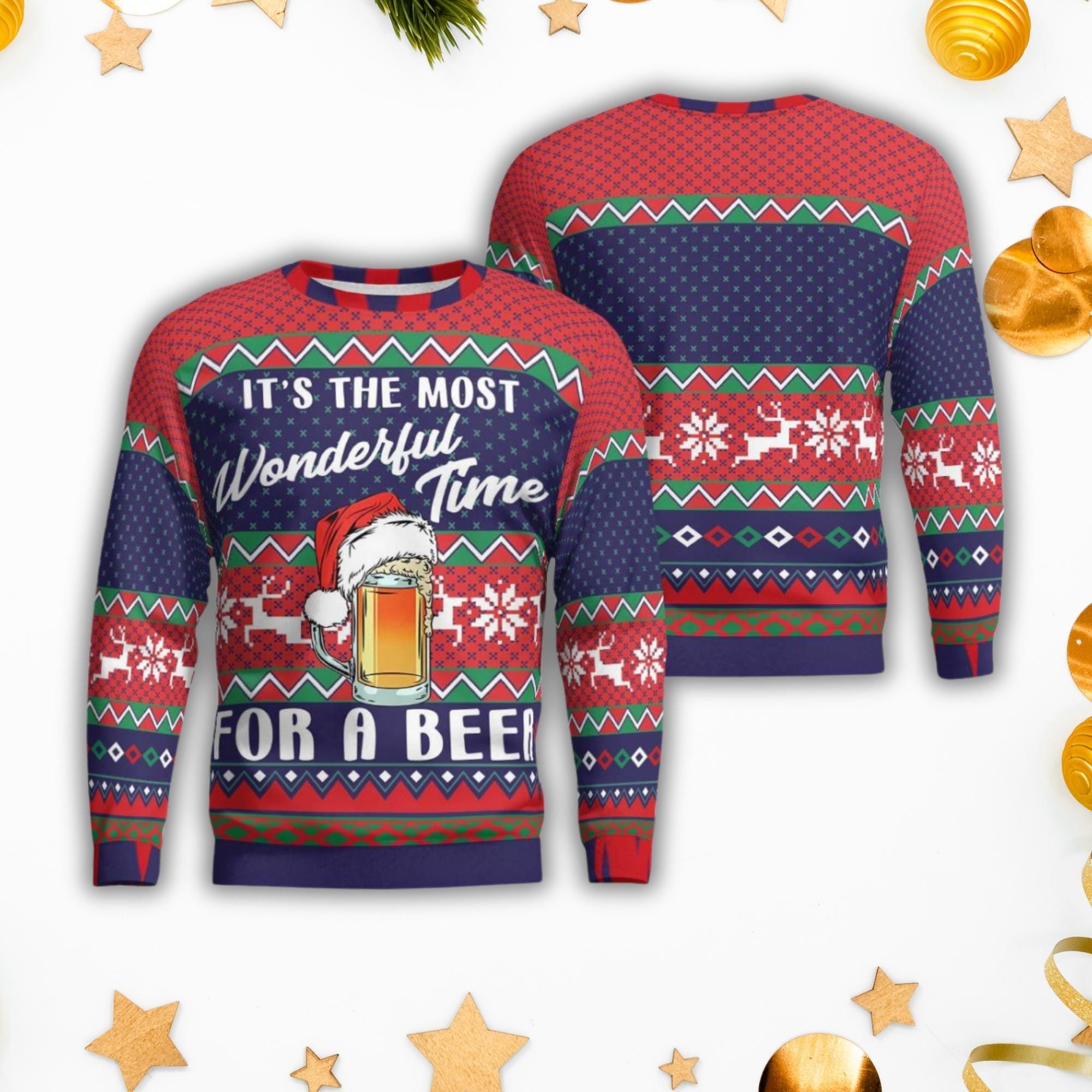 Beer Christmas Ugly Sweater, It’s The Most Wonderful Time For A Beer Sweater, Funny Christmas Holiday Sweater, Ugly Xmas Sweater