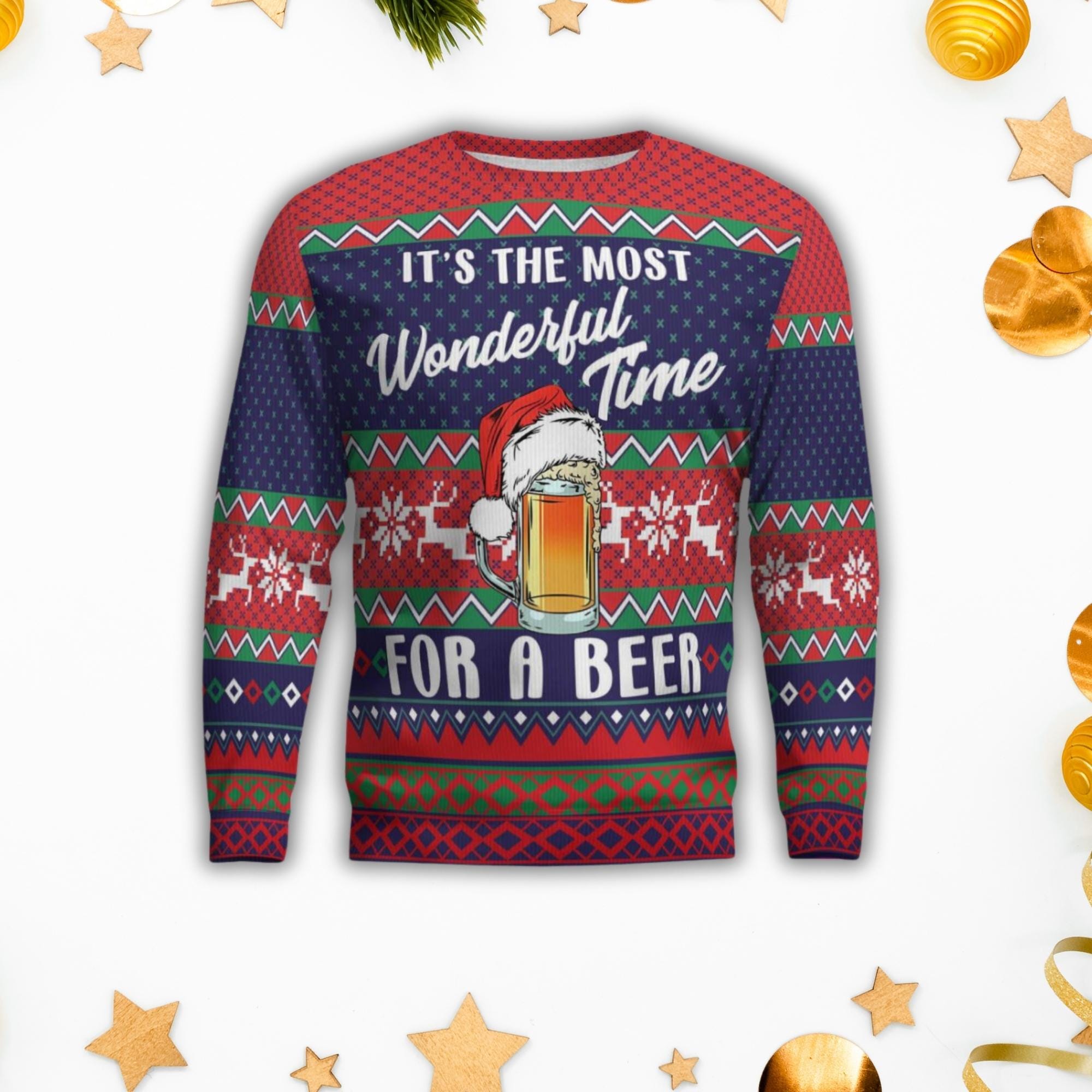 il_2000xN.6434035046_i7jn.jpg Beer Christmas Ugly Sweater, It's The Most Wonderful Time For A Beer Sweater, Funny Christmas Holiday Sweater, Ugly Xmas Sweater