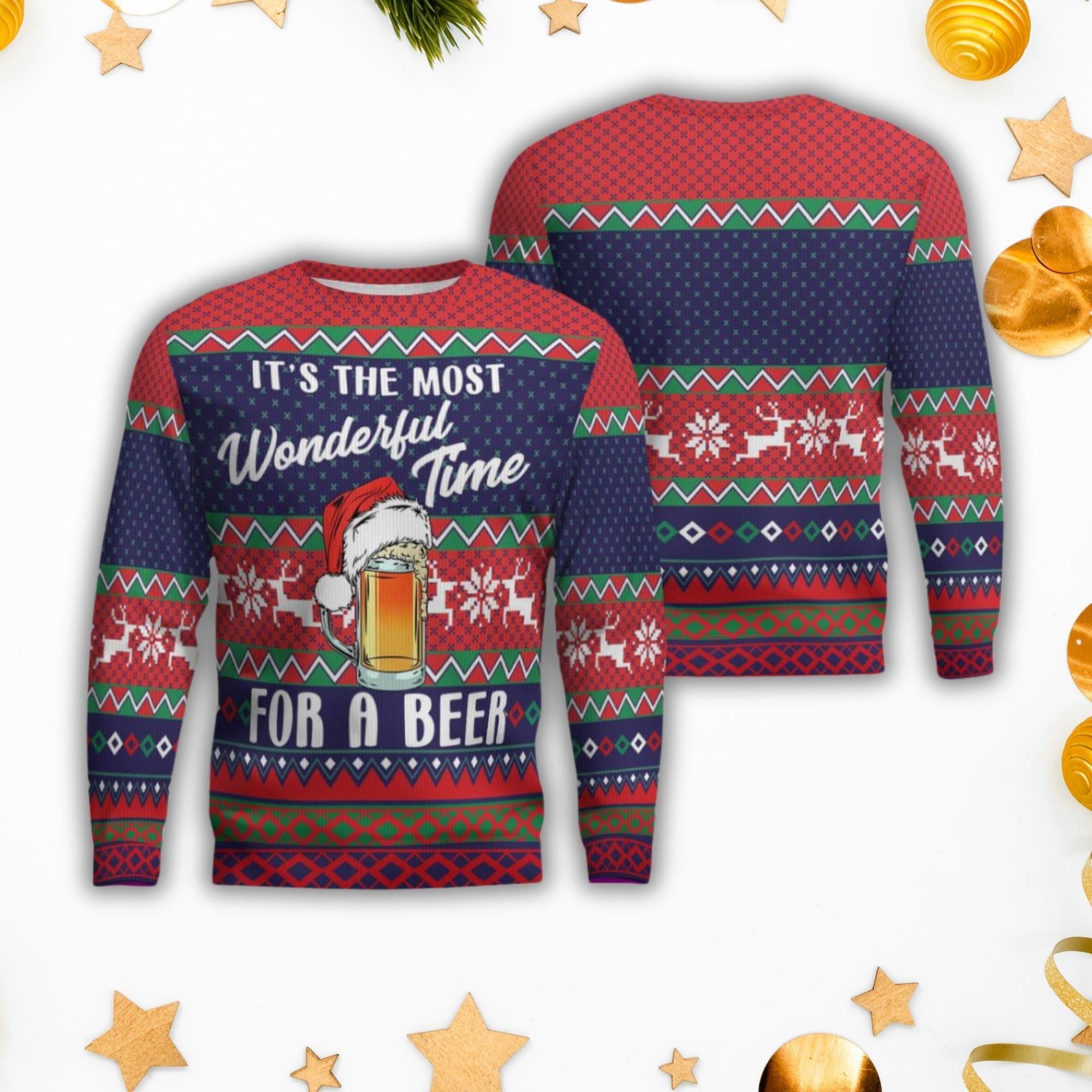 il_2000xN.6434035172_cygu.jpg Beer Christmas Ugly Sweater, It's The Most Wonderful Time For A Beer Sweater, Funny Christmas Holiday Sweater, Ugly Xmas Sweater