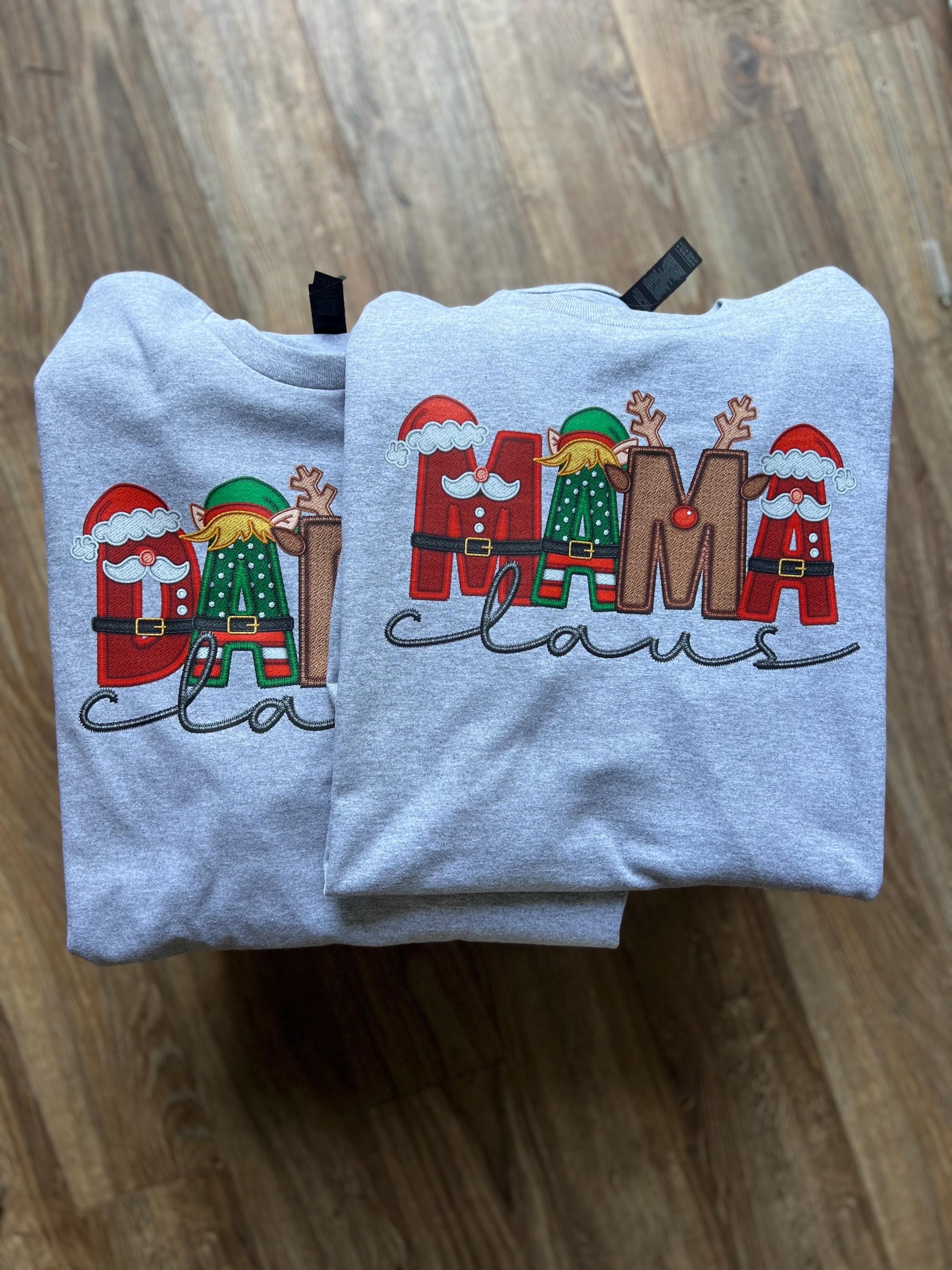 Mama Claus Dada Claus – Matching Christmas Shirts, Holiday, Pajamas, Family, faux embroidery