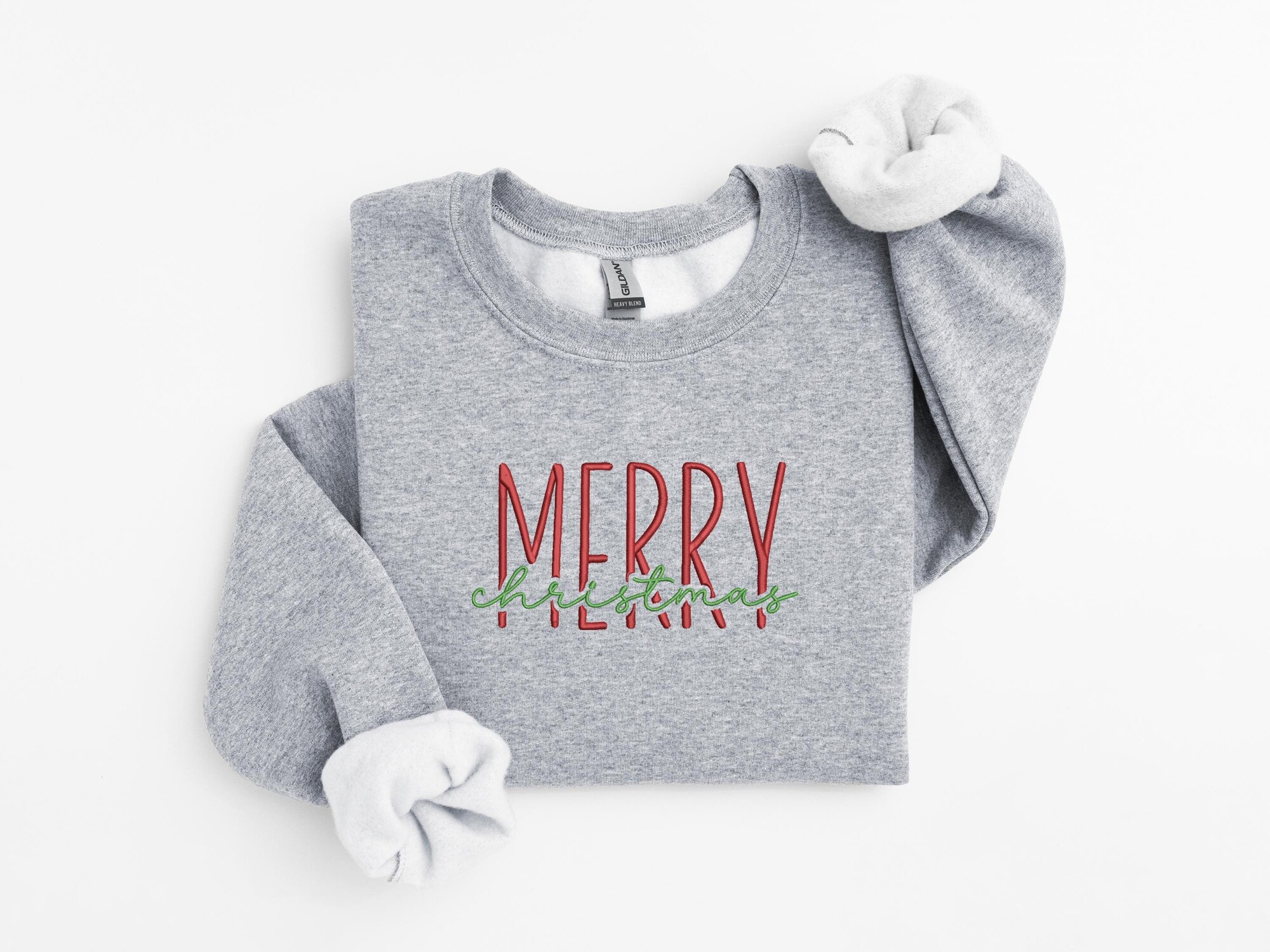 Embroidered Merry Christmas Sweatshirt: Holiday Crewneck Tee