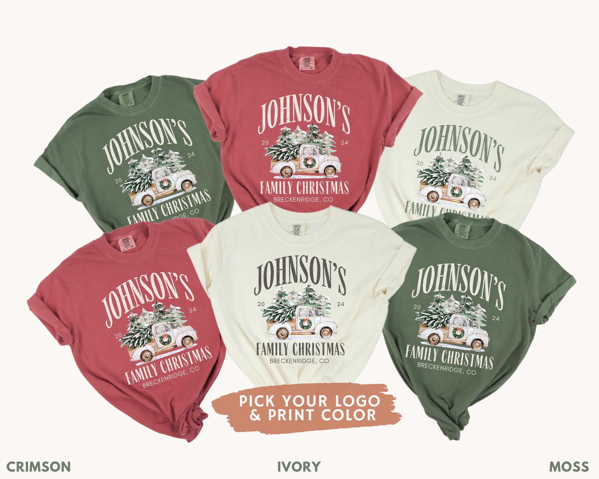 Personalized  Family Christmas Shirts Comfort Colors® Matching Family Christmas Tshirts, Custom Name Christmas Shirt, Unisex Adult and Youth