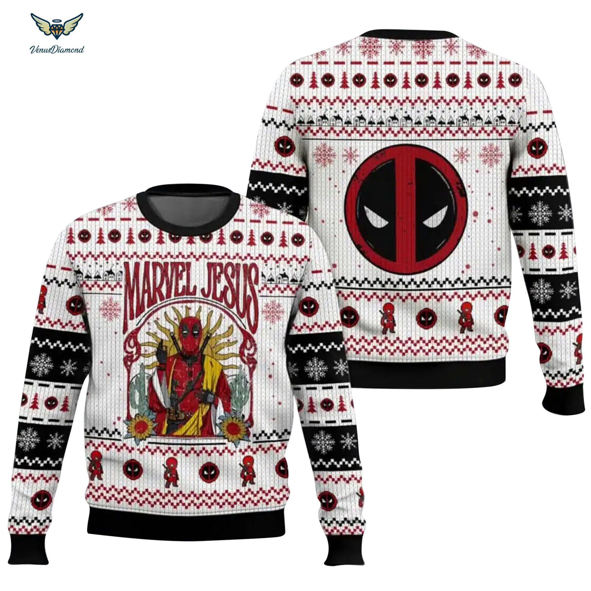 Deadpool Jesus Ugly Sweater Christmas, Deadpool Christmas Sweater, Christmas Vacation, Ugly Christmas Sweater, Superhero Christmas Sweater
