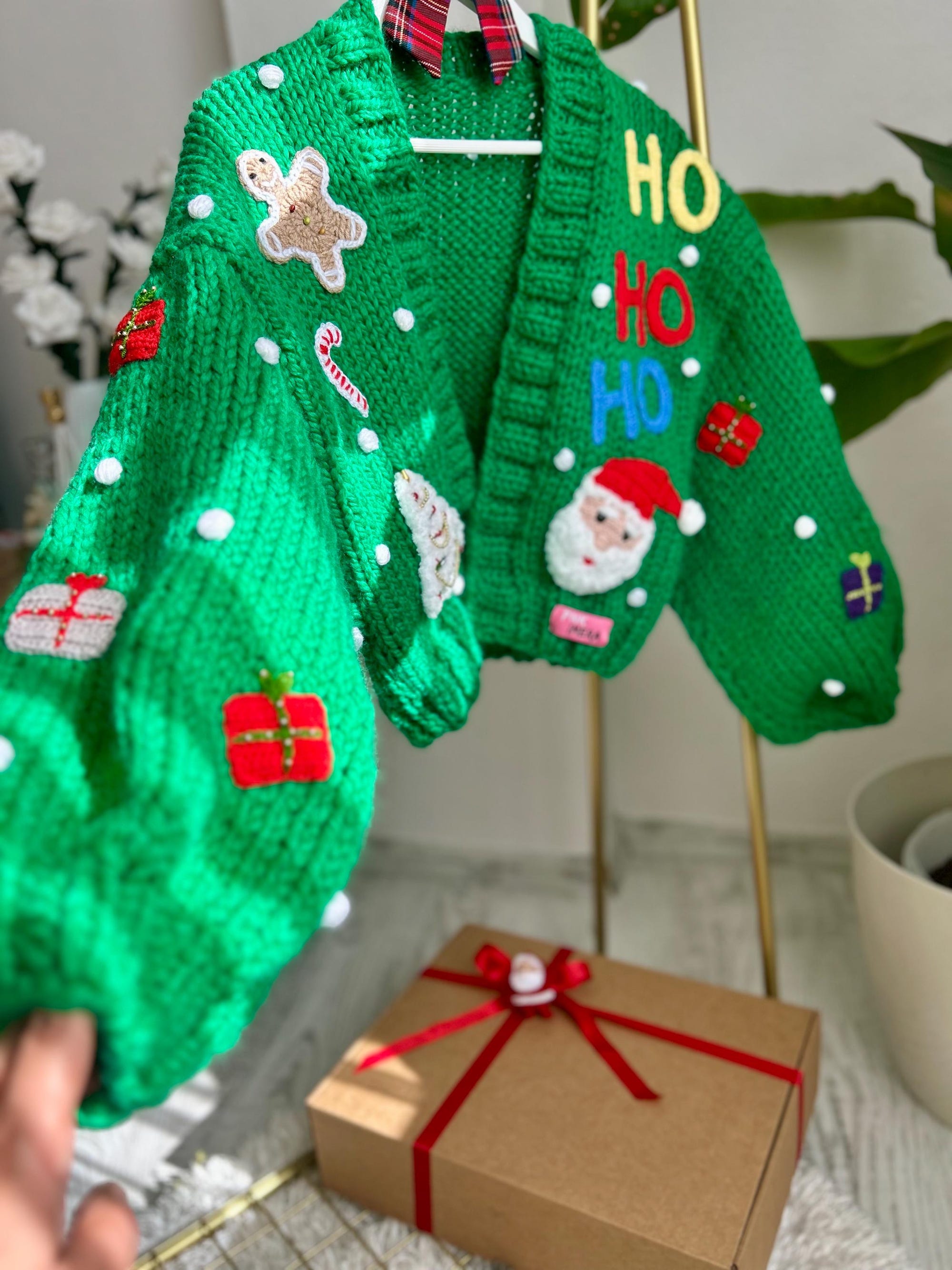 il_2000xN.6437650179_n0wf.jpg Ugly Christmas Sweater – Hand Knitted Green Santa Cardigan – Chunky Knit Holiday Jumper – Funny Xmas Party Sweater – Women’s Christmas Cardi