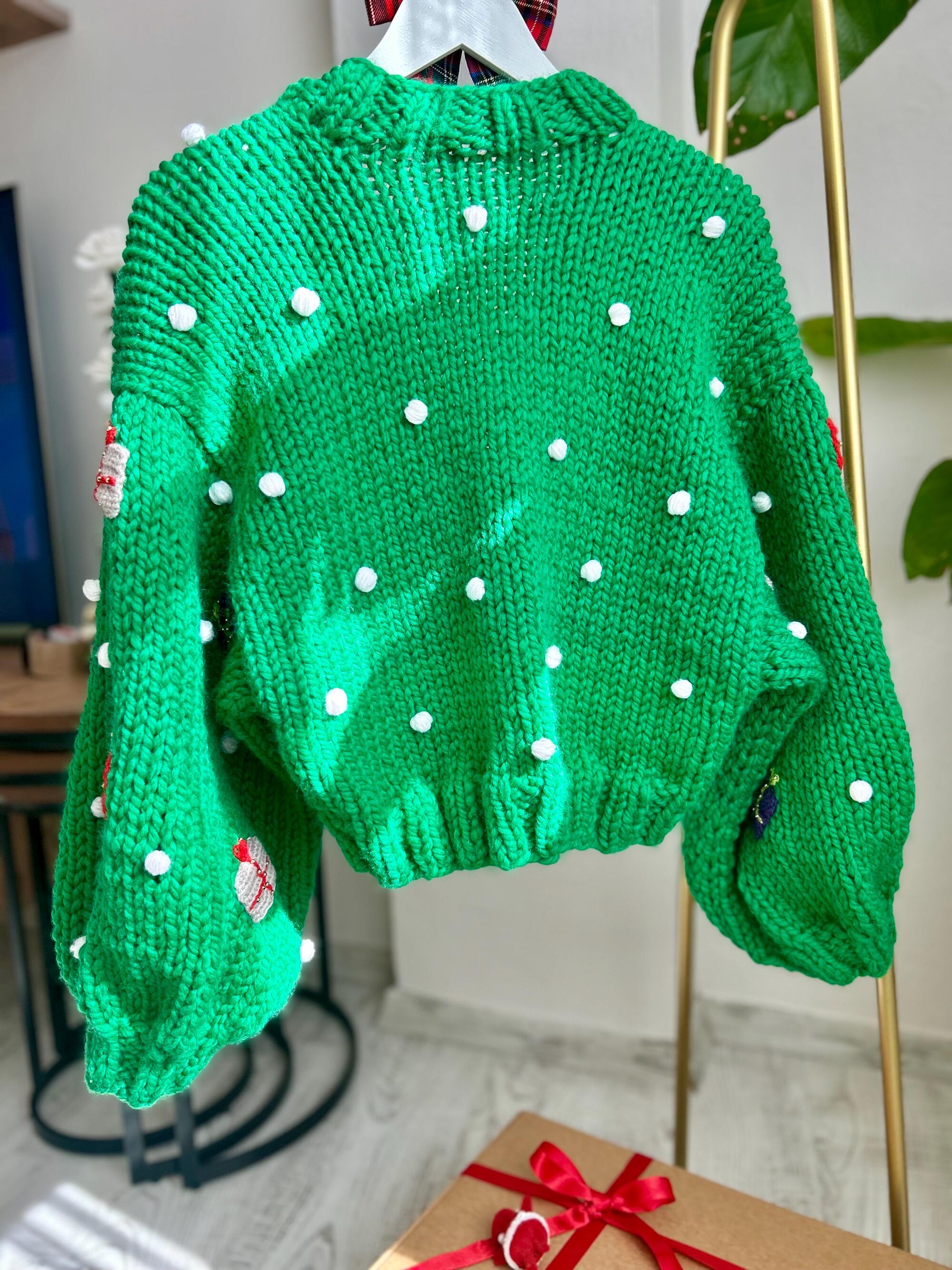 il_2000xN.6437650479_qbrz.jpg Ugly Christmas Sweater – Hand Knitted Green Santa Cardigan – Chunky Knit Holiday Jumper – Funny Xmas Party Sweater – Women’s Christmas Cardi