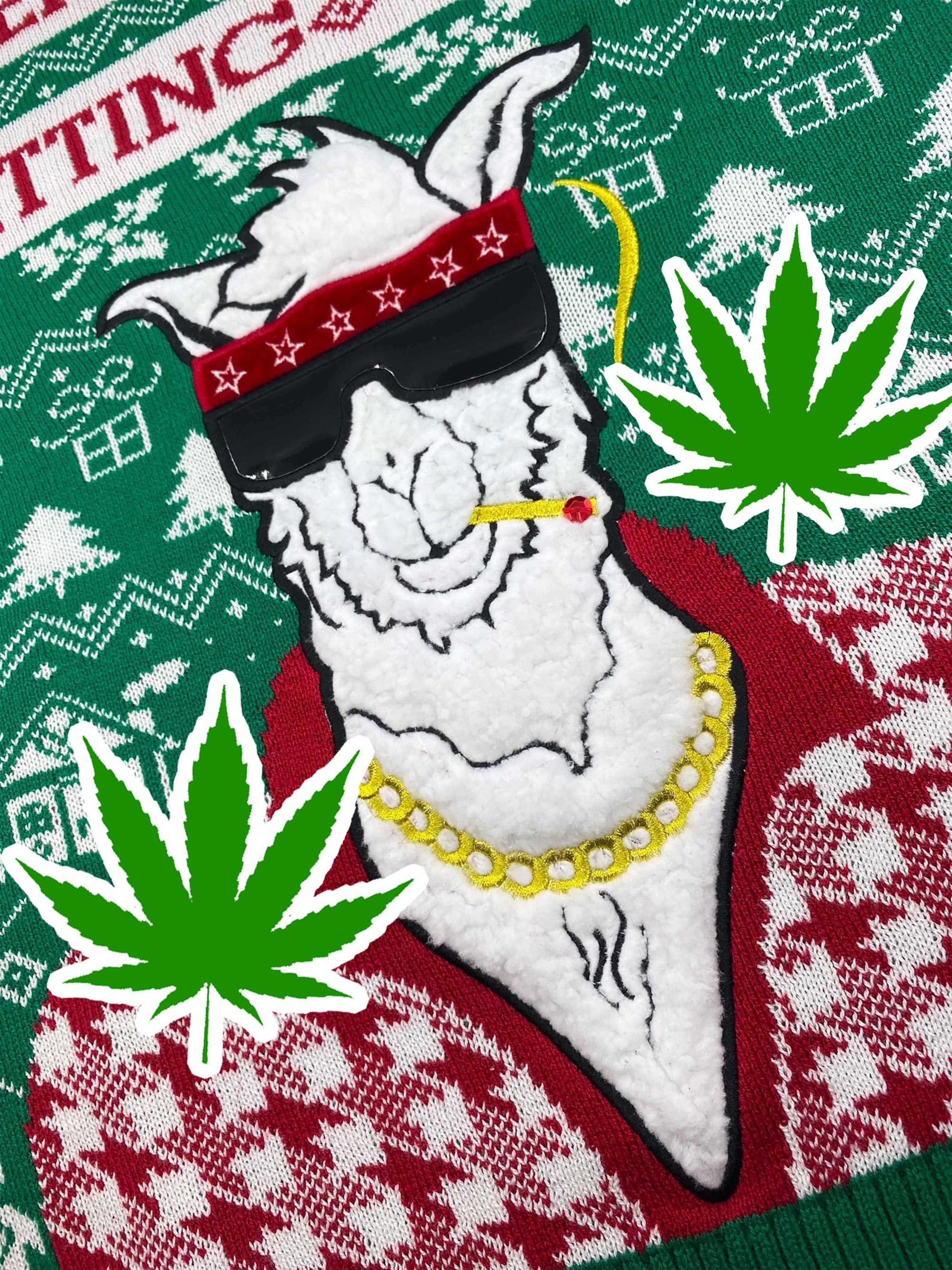 POT SMOKING LLAMA!!  ugly Christmas Sweater