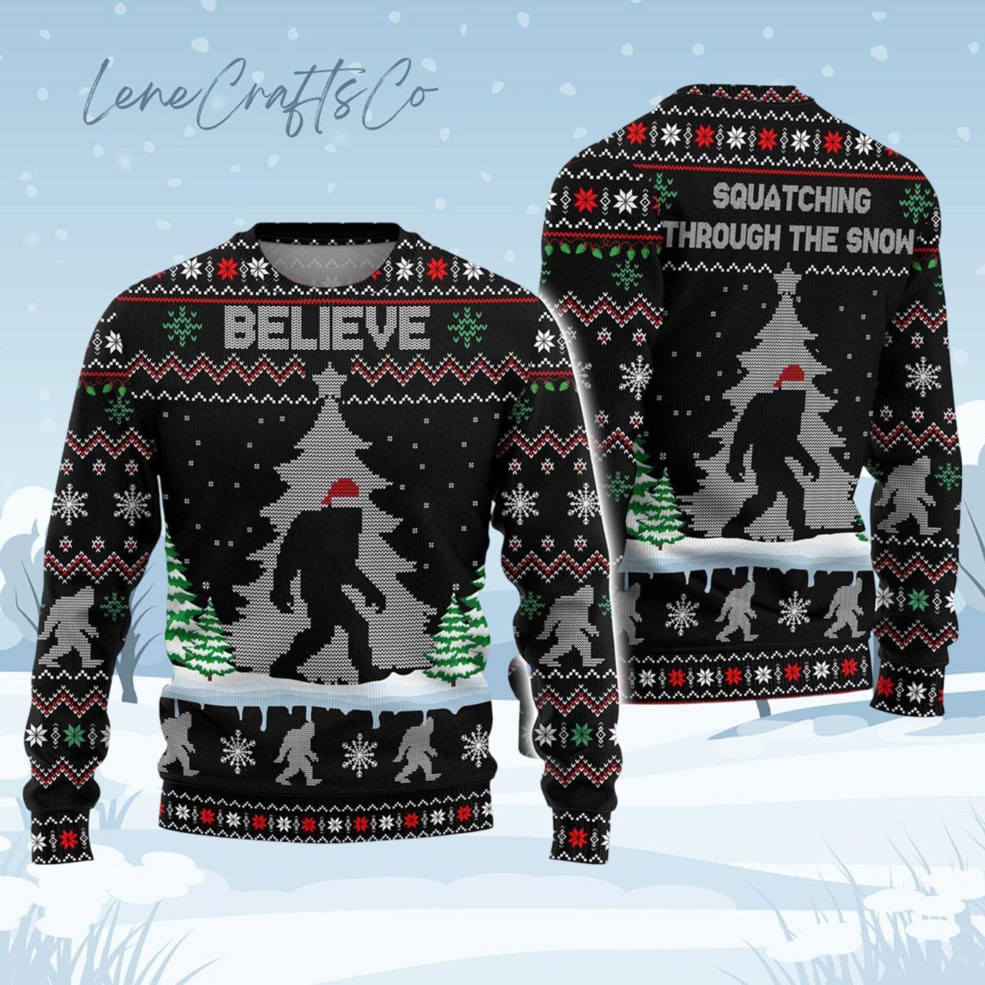 Bigfoot Ugly Christmas Sweater, Funny Sasquatch Holiday Sweater, Bigfoot Camping Sweater, Animal Lover Xmas Sweater, Christmas Gift