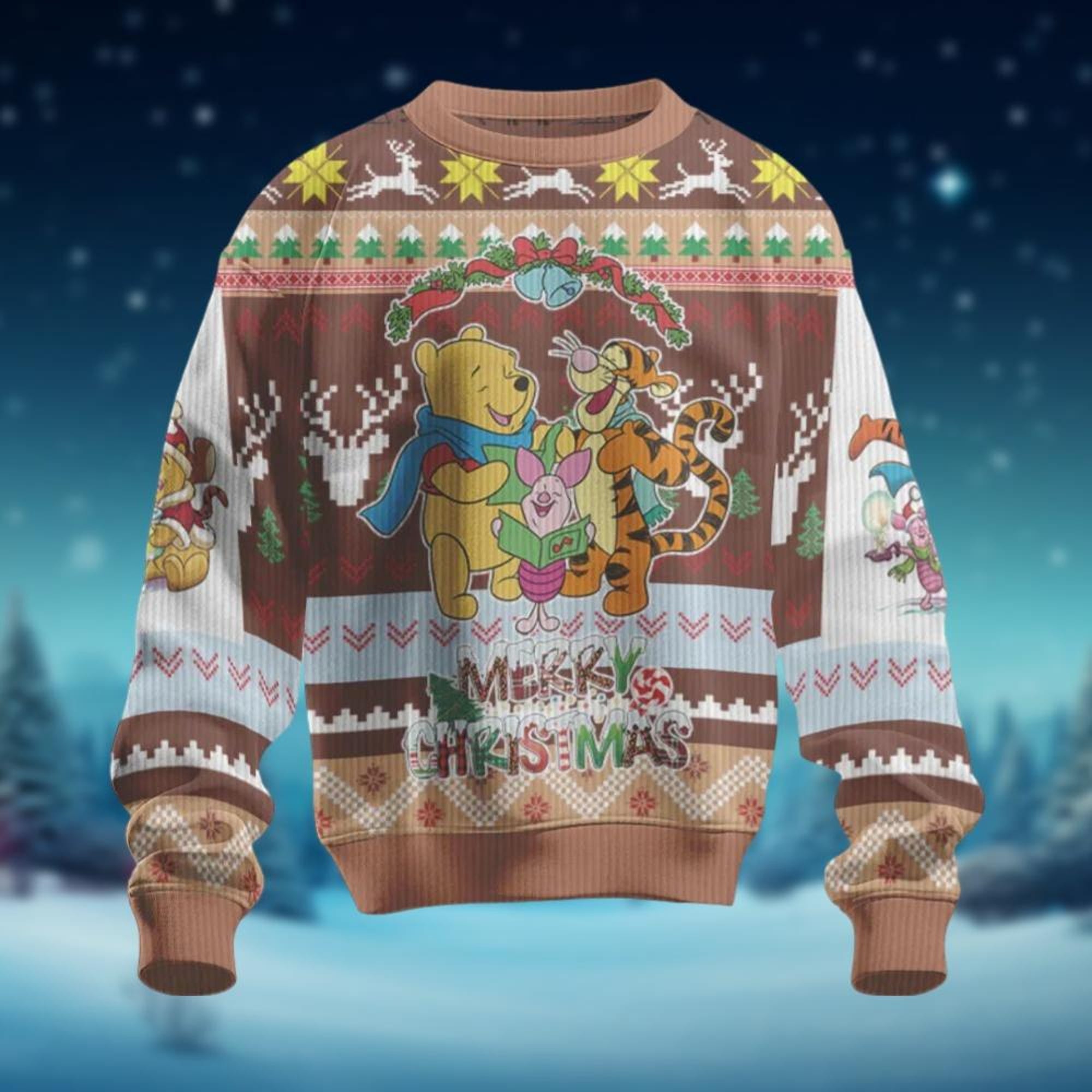 Winnie The Pooh Ugly Sweater, Pooh Bear Christmas Sweater, Tigger Piglet Xmas Sweater, Holiday Gift For Women Men Kid,Disney Merry Xmas