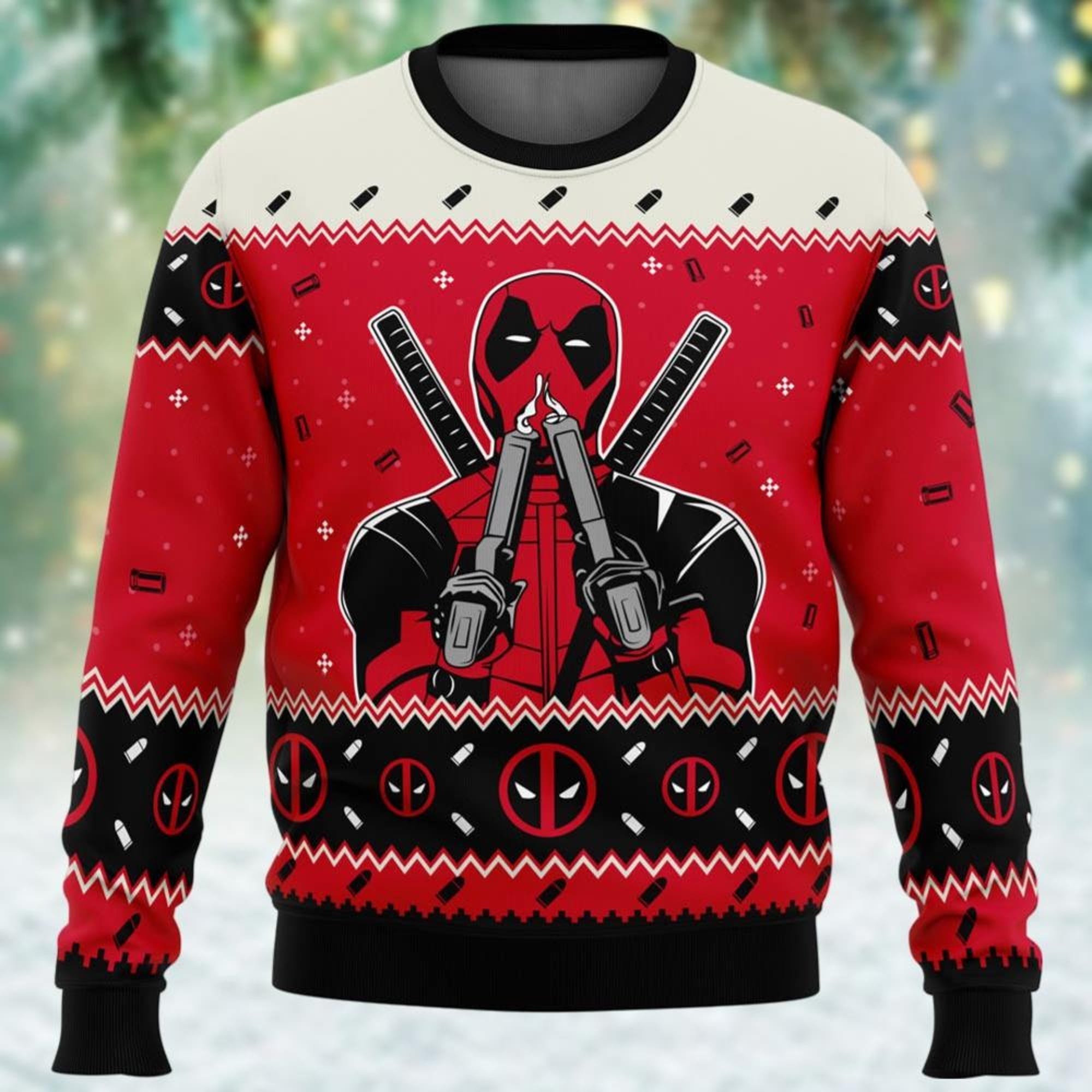 Deadpool Ugly Christmas Sweater, Superhero Xmas Sweater, Wade Wilson Sweater Men, Marvel Holiday Sweater, Christmas Gift