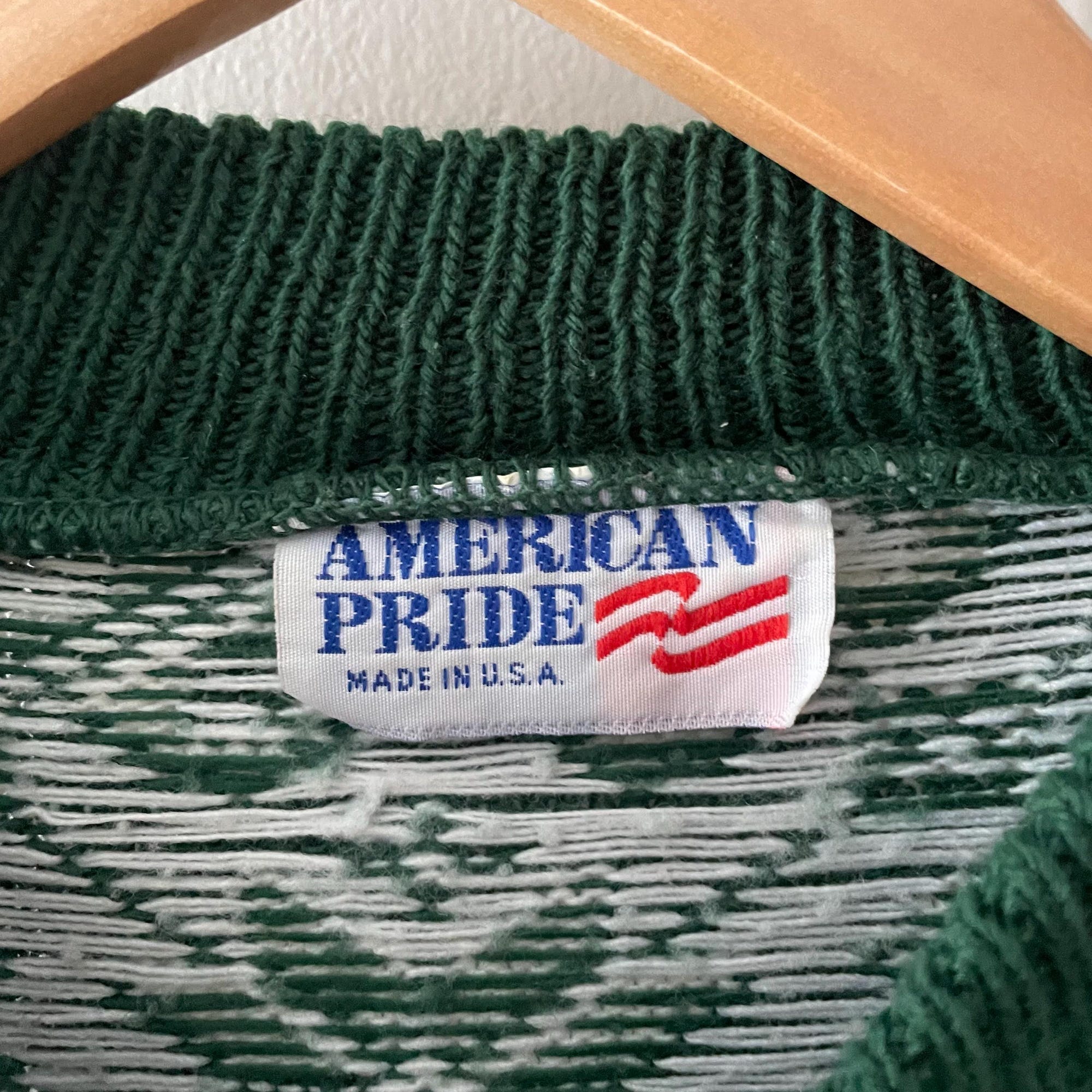 il_2000xN.6439431274_4lvm.jpg American Pride Made in USA 1980s Christmas Sweater | Ski Sweater | Green and White Snowflake Pullover | Ugly Christmas Sweater