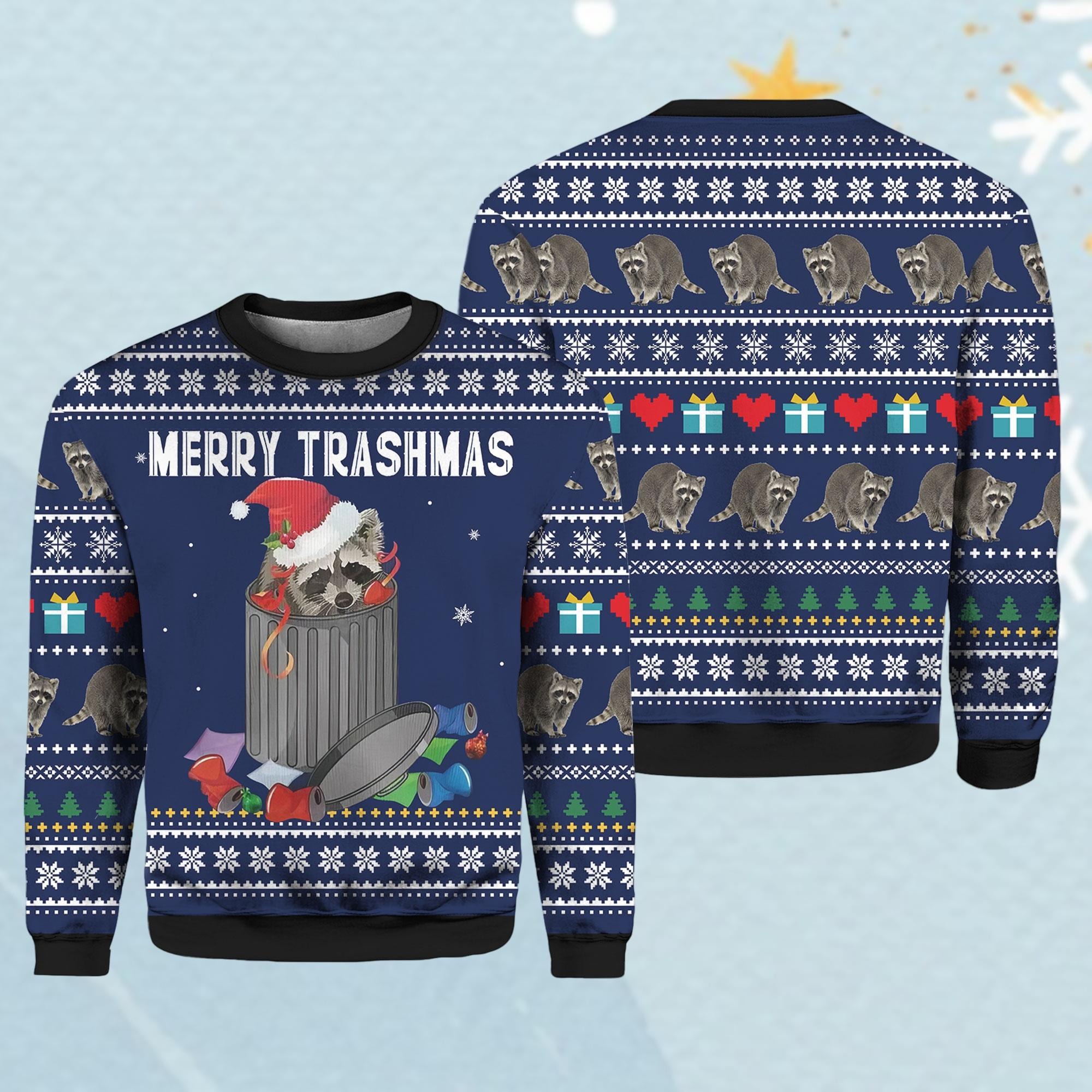 Raccoon Ugly Christmas Sweater, Raccoon Merry Trashmas Sweater, Christmas Animal Sweater, Holiday Christmas Sweater, Gift For Mom Kids