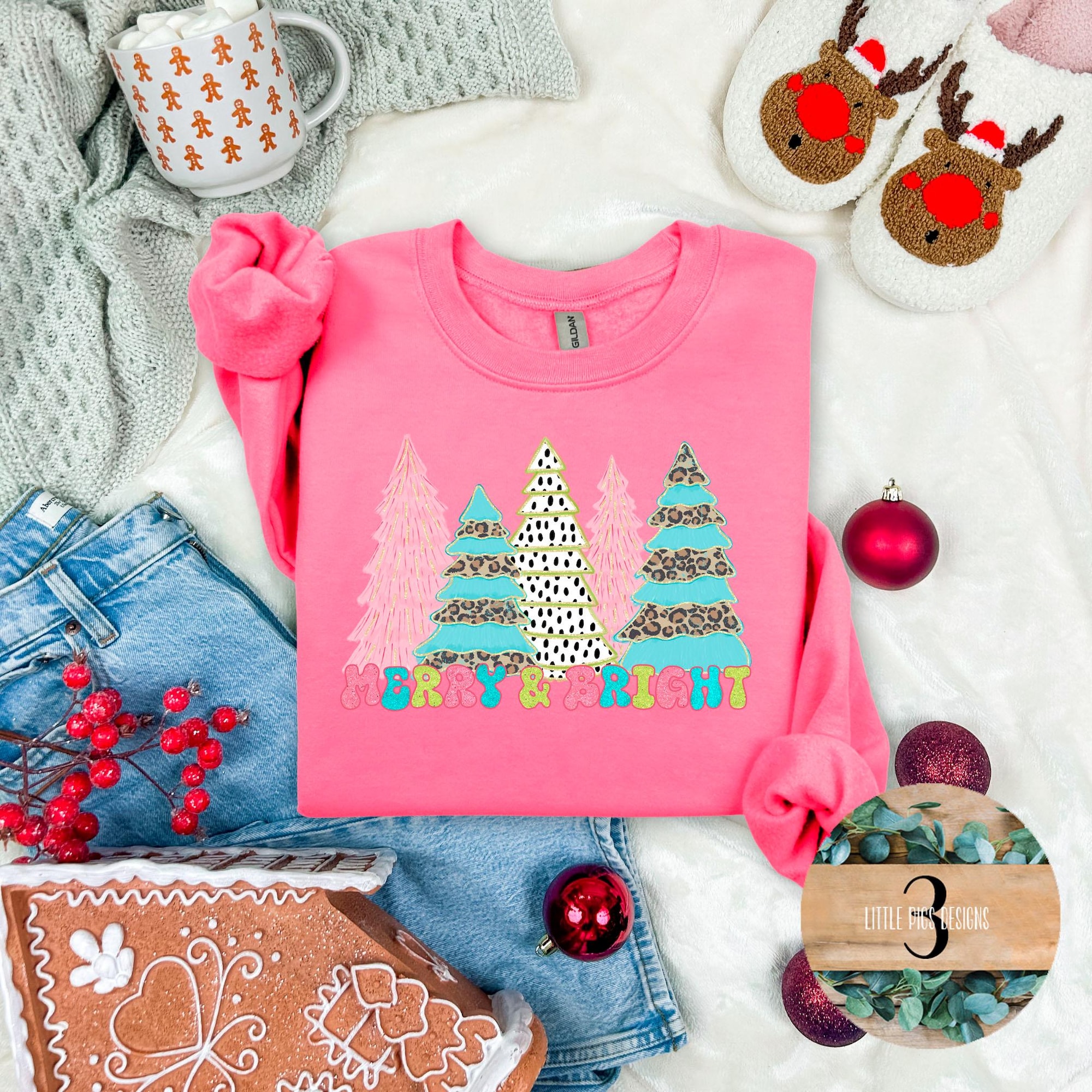 Merry and Bright Christmas Sweatshirt or Short Sleeve T-shirt Adult