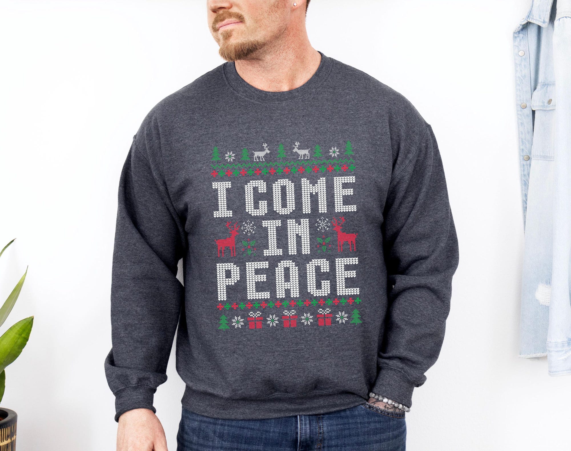 il_2000xN.6442856620_ojob.jpg Funny Family Ugly Christmas Sweater, I Come in Peace I'm Peace Came From Peace Sweater, Humorous Matching Holiday Apparel Party Adult Humor