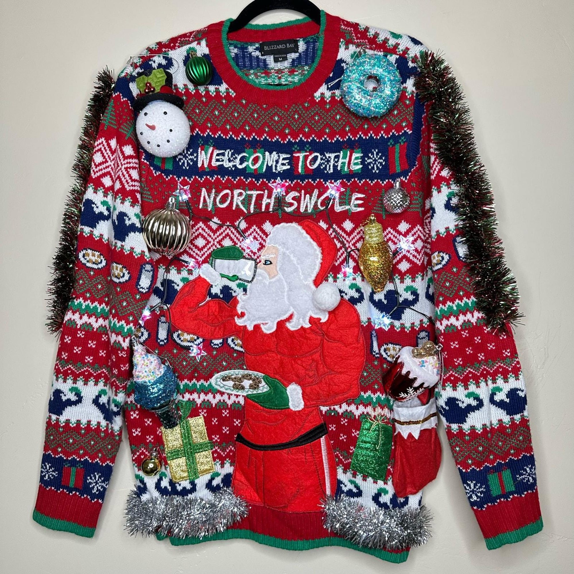 Ugly Christmas Sweater Swole Santa LIGHTS UP Tacky Tinsel Xmas Party Winner Size Medium
