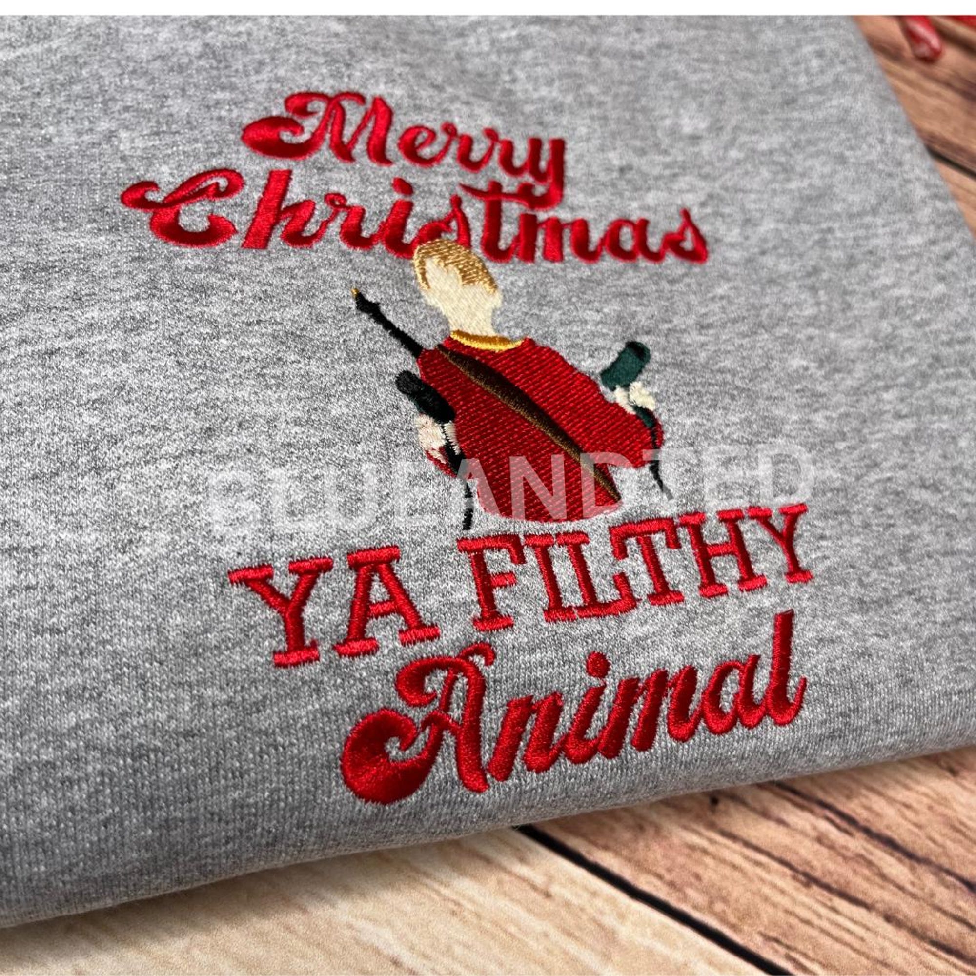 il_2000xN.6443521535_p9bt.jpg Merry Christmas ya filthy animal - embroidered sweatshirt - home alone - gift for - jumper - present - unisex - secret santa - Kevin