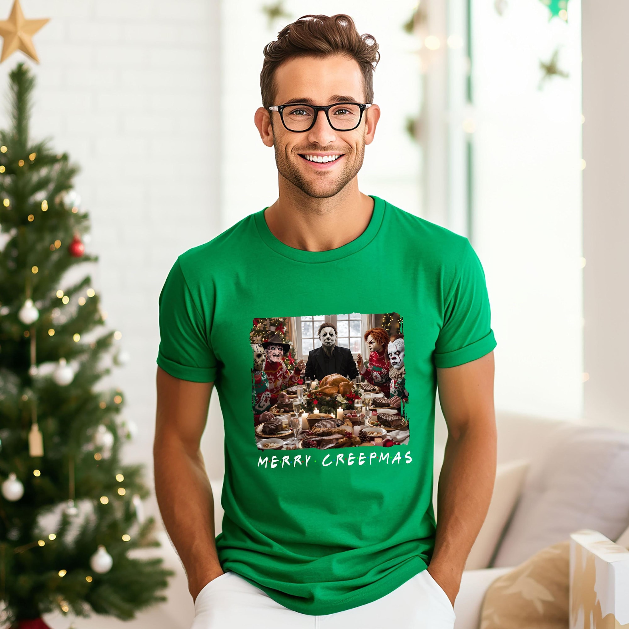 Horror Movie Christmas T-Shirt – Christmas Movie Killer Sweatshirt – Merry Creepmas Trendy Shirt – Christmas Horror Shirt – Killer Friends
