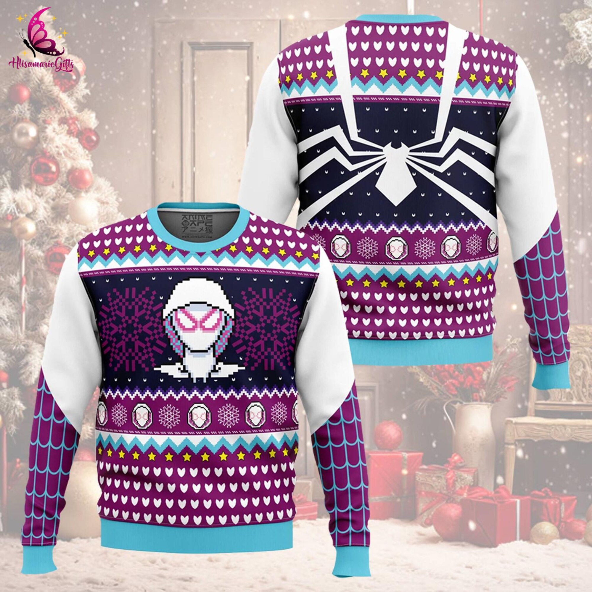 Spider Gwen Ugly Christmas Sweater, Gwen Stacy Sweater, Super Heroes Christmas Sweater, Christmas Gift, Spiderman Across the Spider Verse
