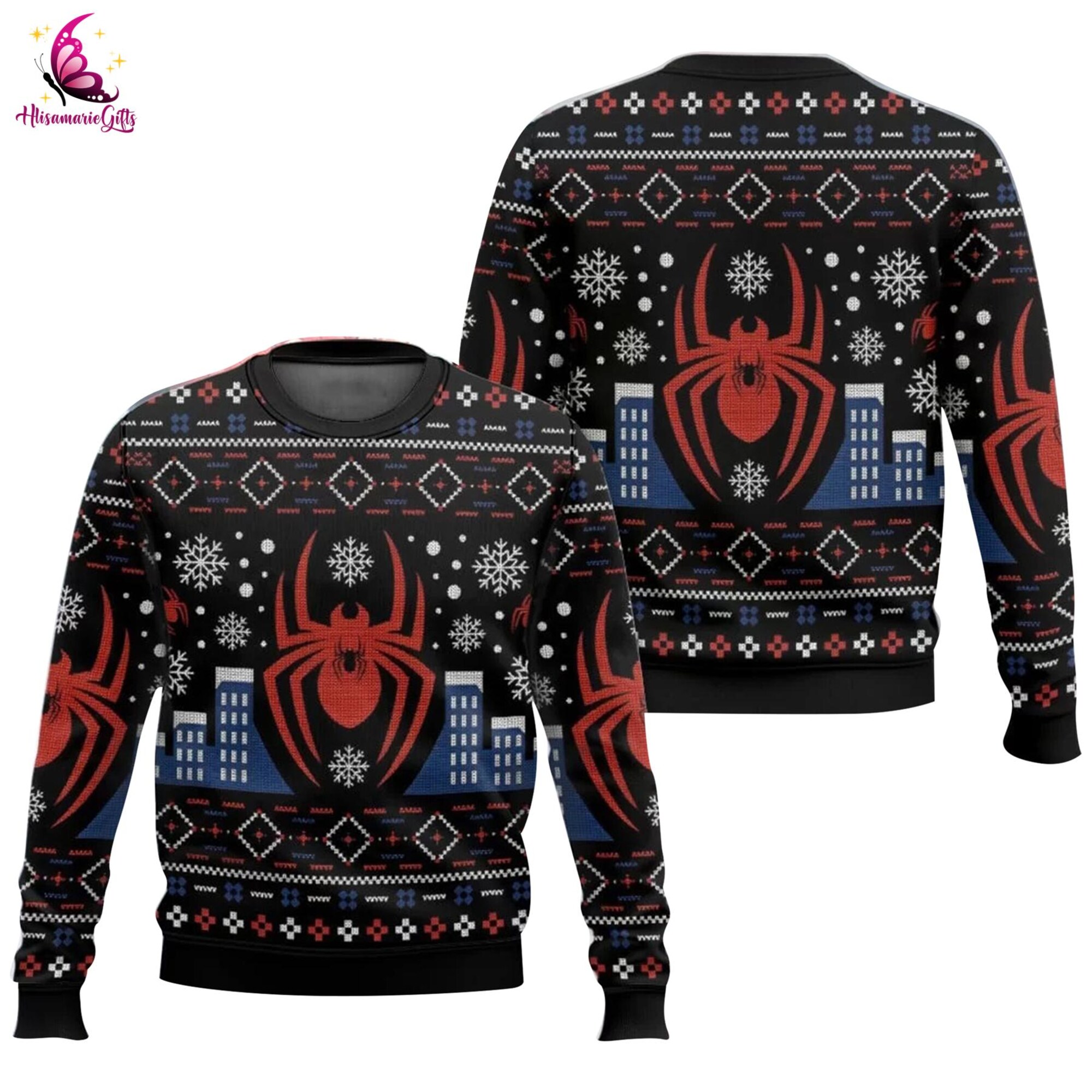 il_2000xN.6447454566_mbrn.jpg Spiderman New York Aranea Ugly Christmas Sweater, Spider Man Christmas Sweater, Spider Man Movie Sweater, Super Hero Christmas Sweater