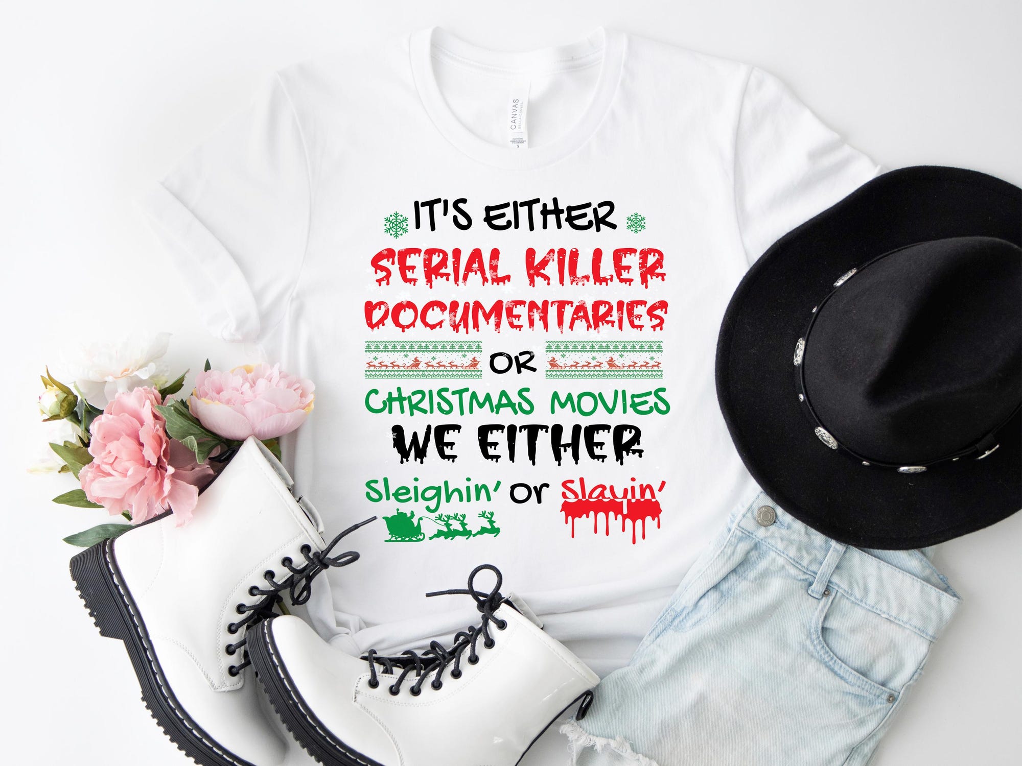 il_2000xN.6450262897_ievg-1.jpg Crime Documentaries Sweatshirt, Christmas Movies Sweatshirt, Holiday Outfit, Horror Christmas Funny Christmas Shirt, Slaying Or Sleighing