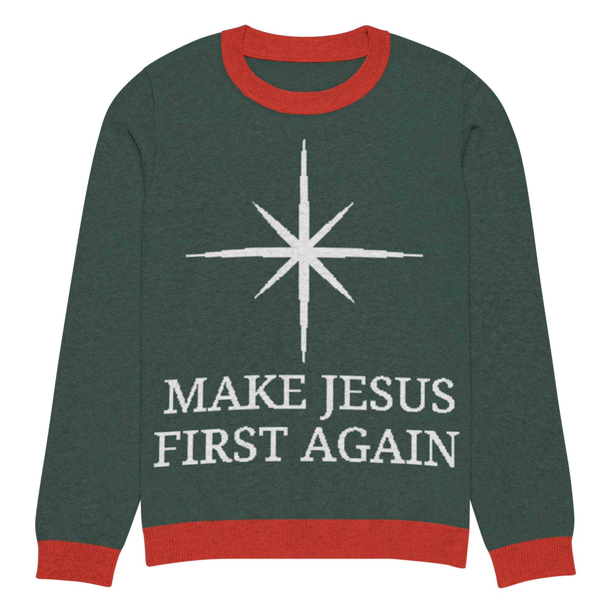 Make Jesus First Again Ugly Christmas Knitted crew neck sweater
