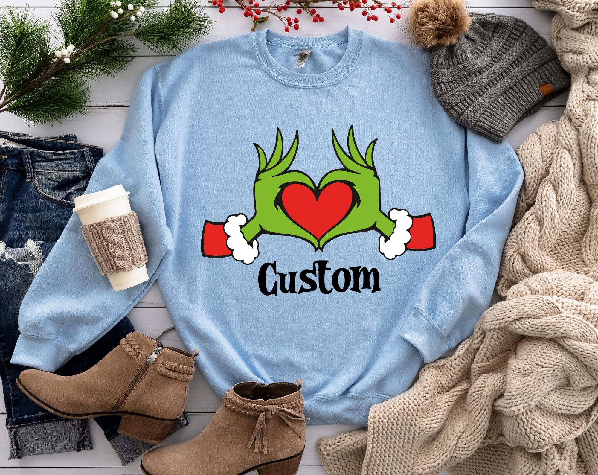 il_2000xN.6454020051_6qgt.jpg Custom Christmas Family Tshirt, Matching Christmas Movie Shirt, Personalized Green Hand Heart Shirt, Christmas Family Xmas Gift