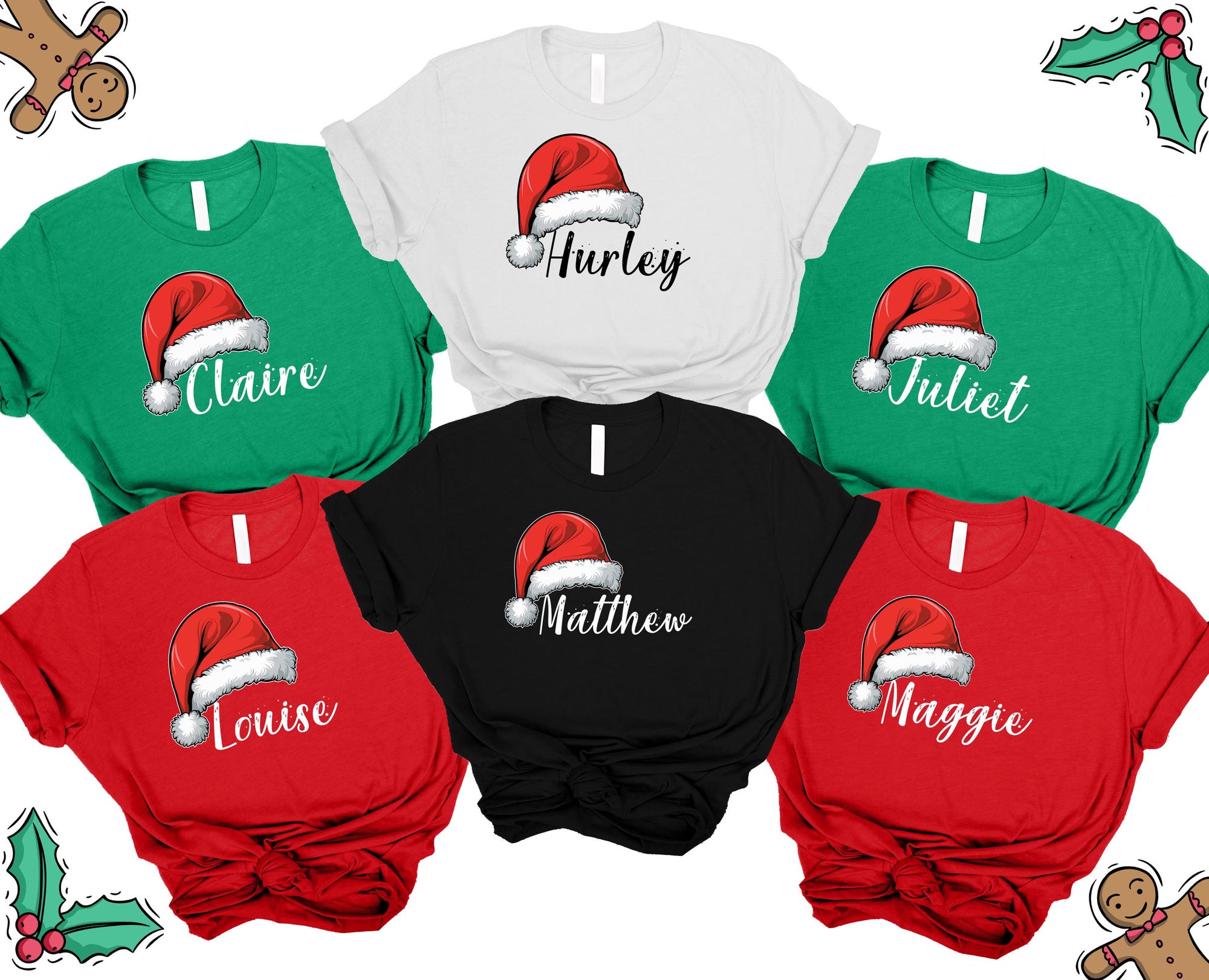Custom Santa Hat Shirt, Christmas Family Matching Shirt, Personalized Name Christmas Family Shirts, Custom 2025 Christmas Family Shirt