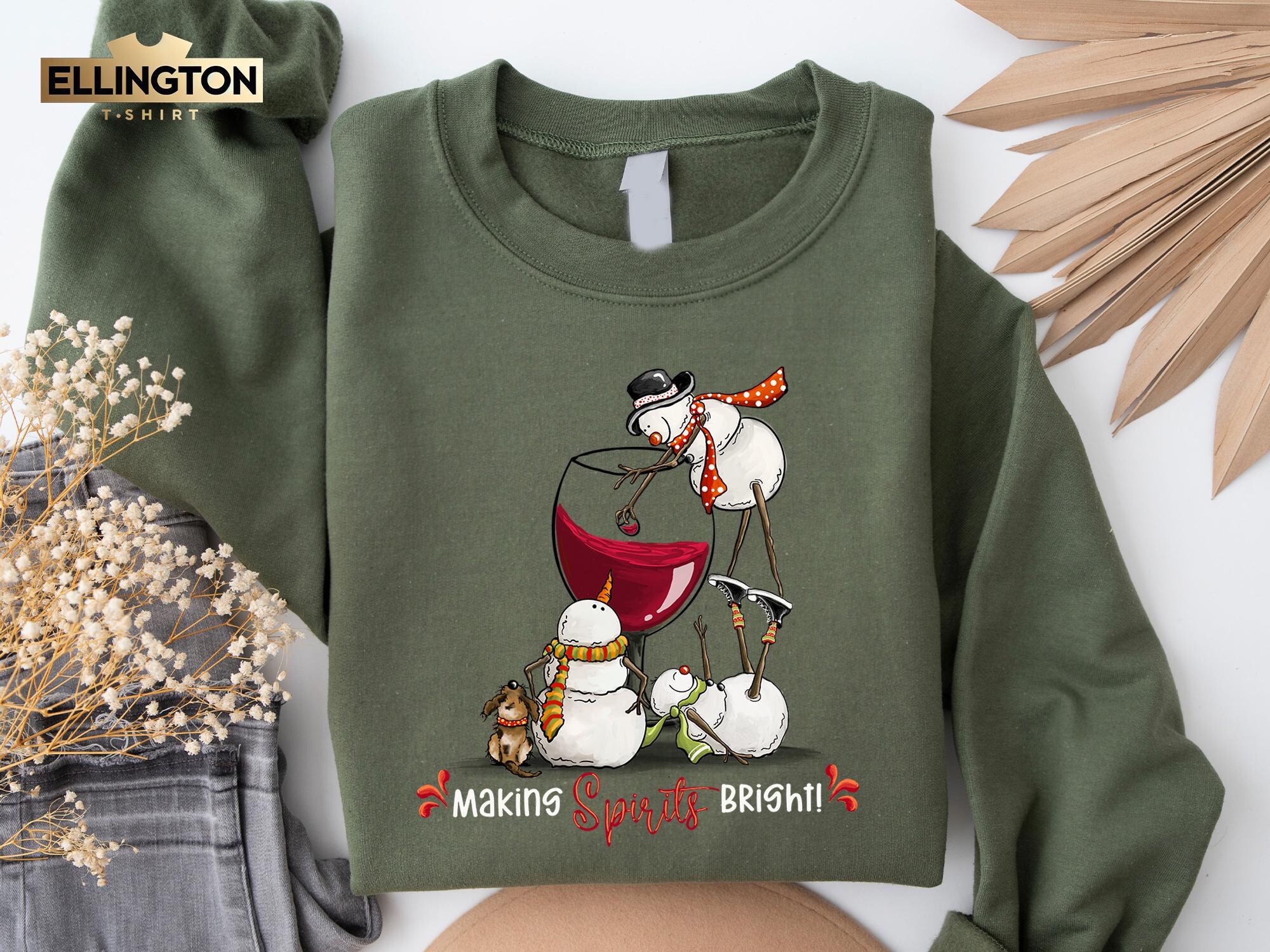 Snowman Wine Christmas Sweatshirt, Funny Christmas Shirts, Wine Holiday Hoodie, Snowman Drinking Wine Santa T-Shirt