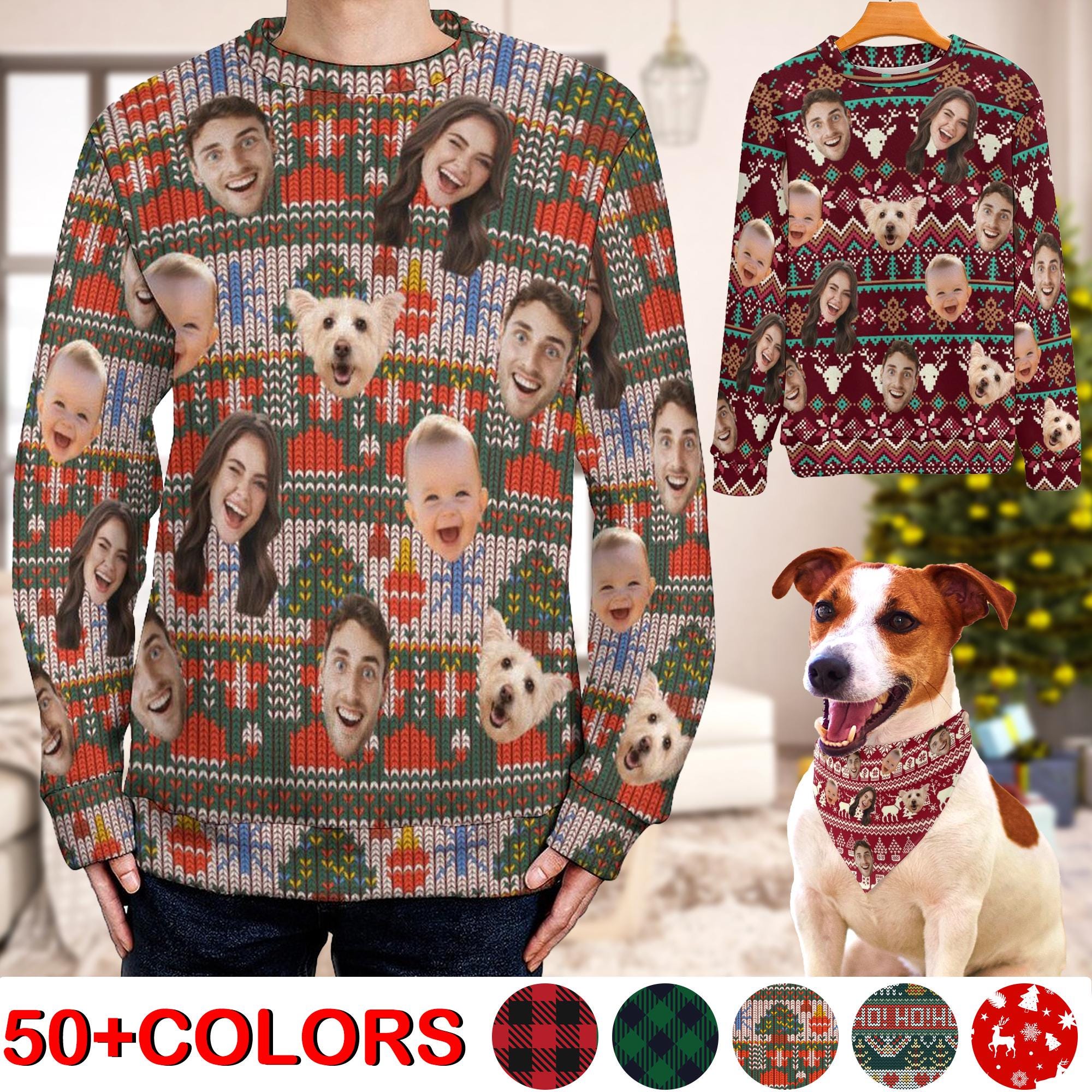 Custom Ugly Christmas Sweaters,Personazlied Christmas Jumper,Custom Xmas Family Photos Sweater,Custom Woman Man Funny Faces Christmas Jumper