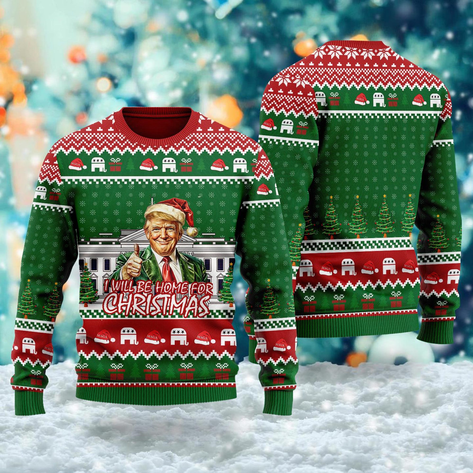 Trump I’ll Be Home for Christmas Ugly Sweater, Humorous Trump Christmas Sweater, President Trump 45 47, My President Trump, Election 2024