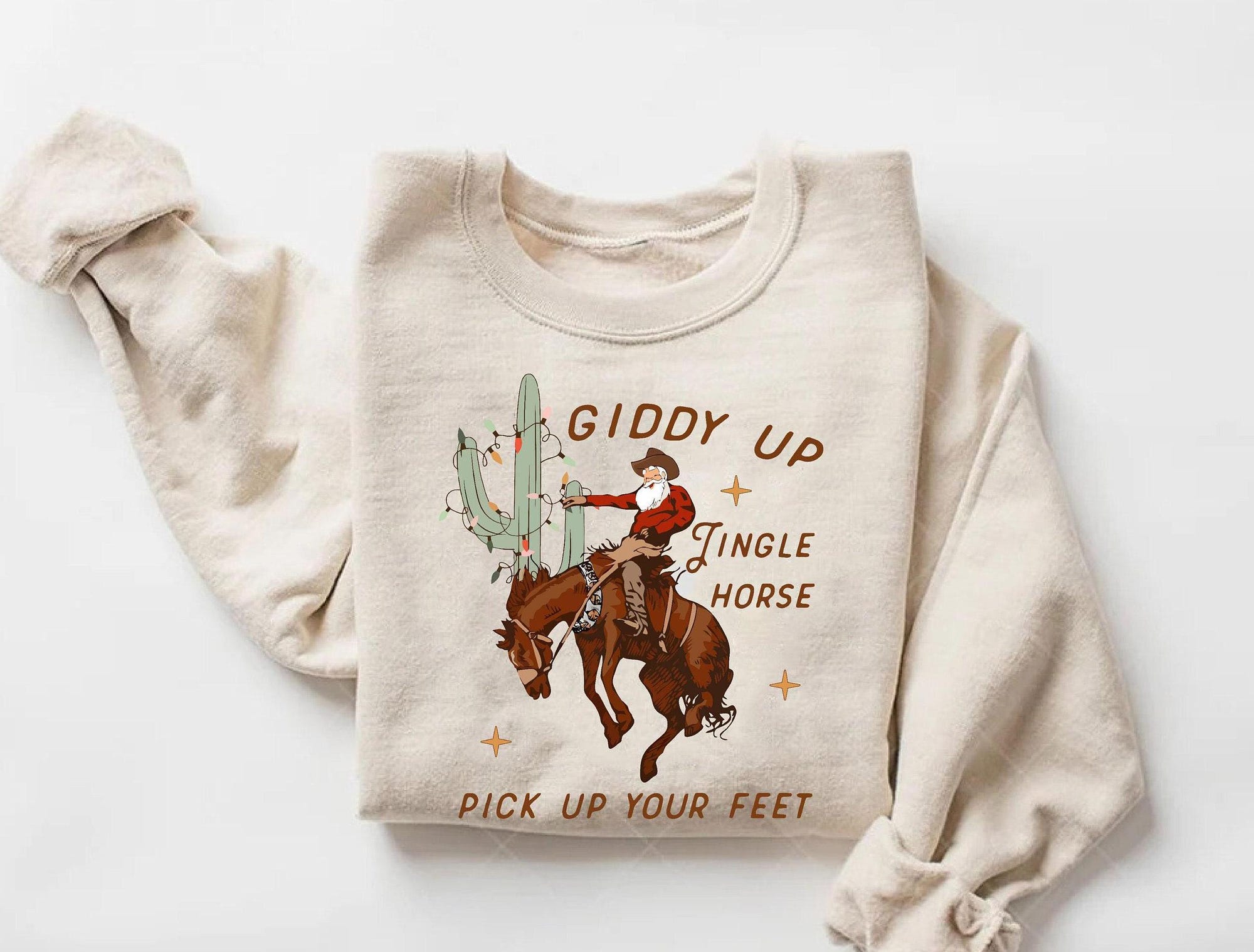 Giddy Up Jingle Horse Pick Up Your Feet,Cowboy Christmas Crewneck Sweatshirt,Cowgirl Hoodie,Howdy Country Christmas Horse T-Shirt