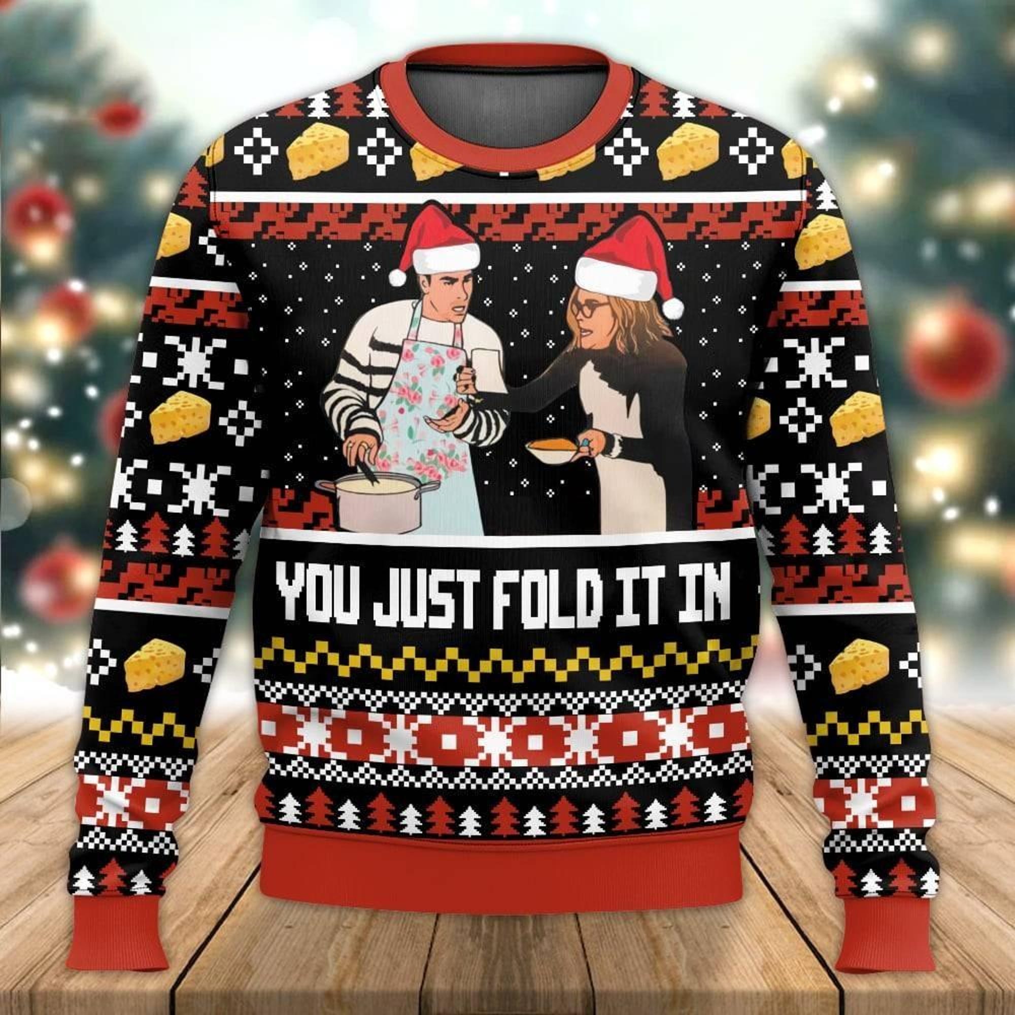 You Just Fold It In Meme Christmas Ugly Sweater, Schitts Creek Tv Show Sweater, Funny Xmas Sweater, Kid Adult Sweater, Xmas Gift