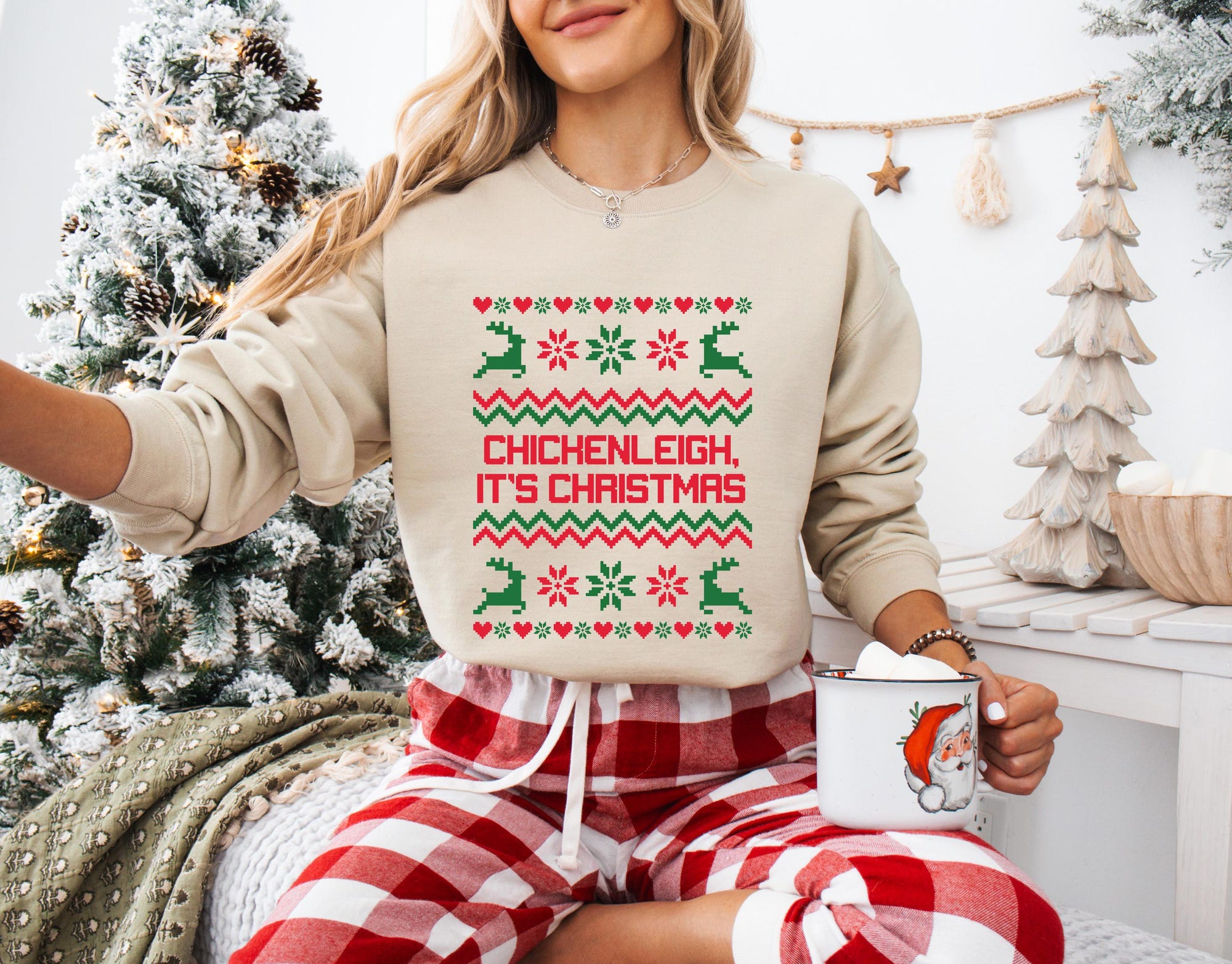 Chickenleigh Its Christmas Shirt, Christmas Funny Sweatshirt, Christmas Gift Idea, Woman Xmas Gift, Funny Xmas Chicken Tee, Santa Claus Tee