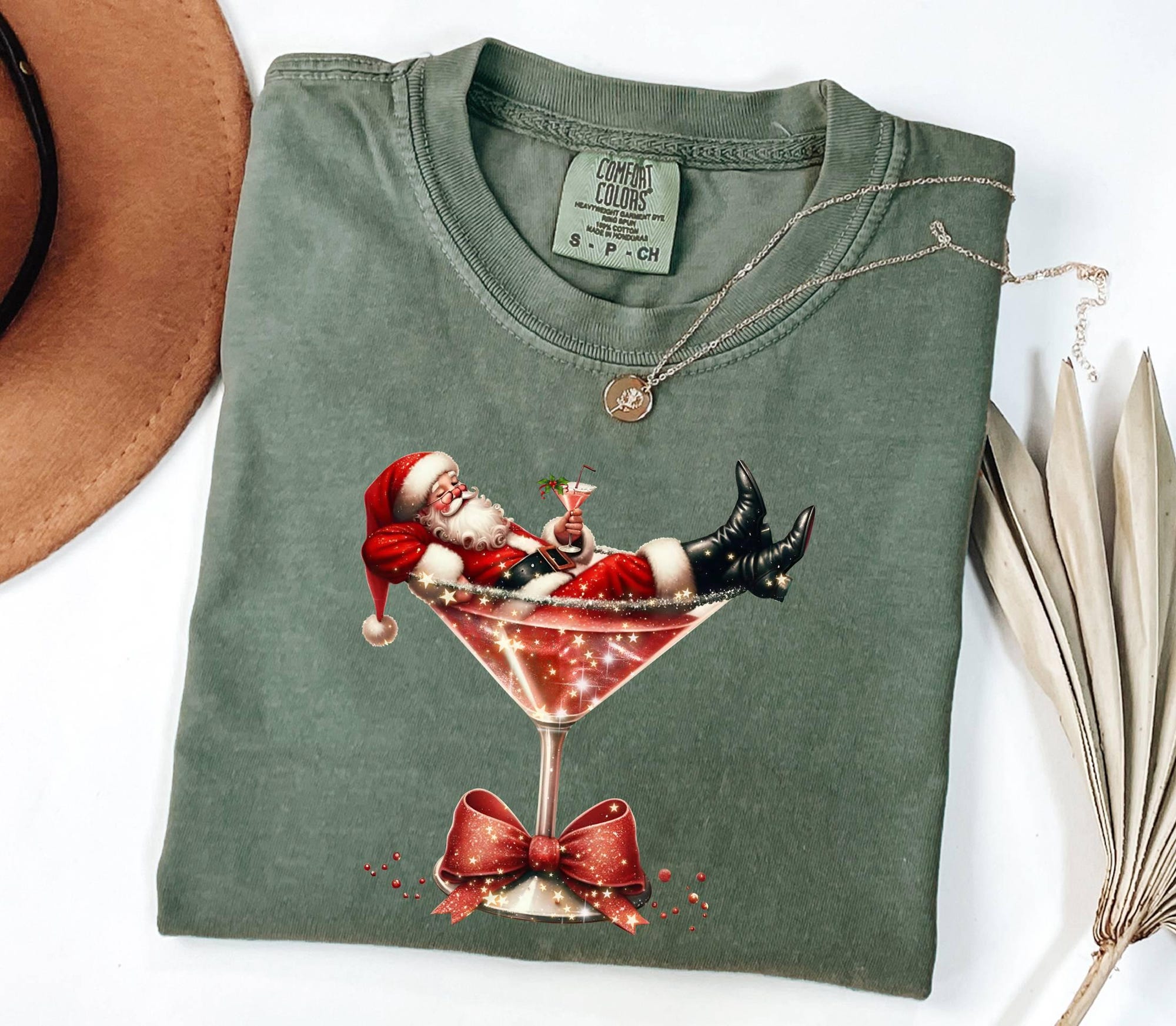 Comfort Colors© Santa’s Hot Mess Shirt, Christmas Martini Shirt, Funny Santa Claus Holiday Tee,Christmas Martini Shirt,Christmas Drink Shirt